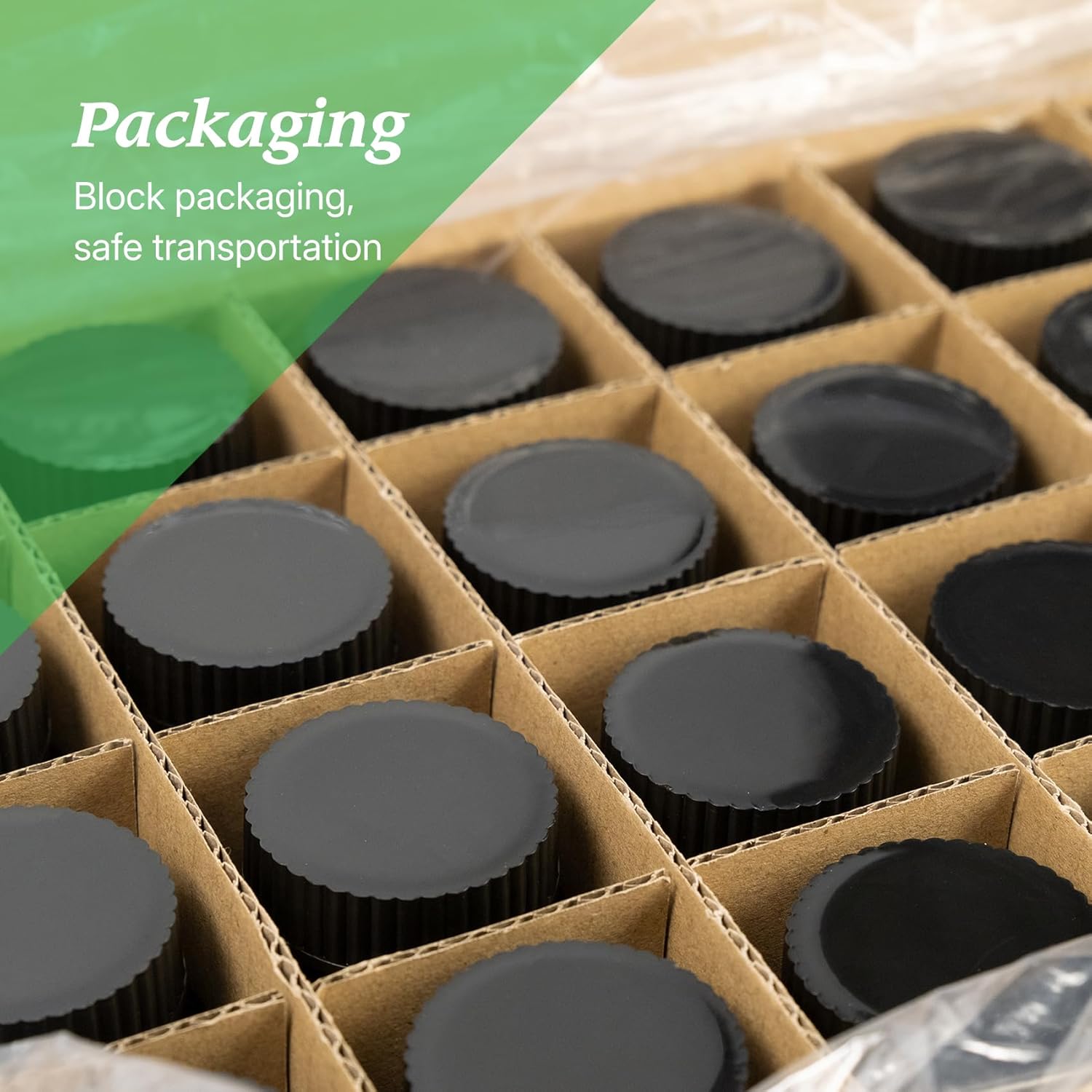 250 ml(8.3 OZ) Amber Glass Wide Mouth Packer Bottle with Black Ribbed Cap, Pack of 24 bottles
