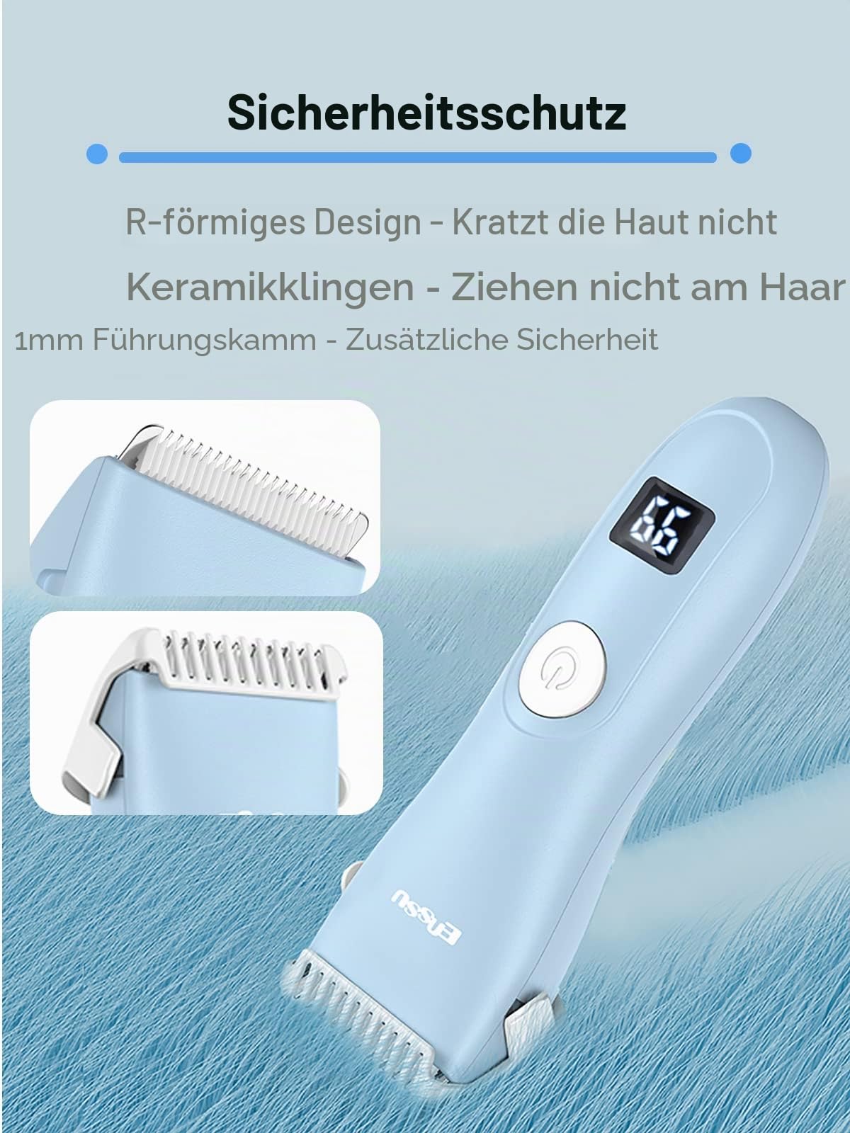 Baby-Haarschneidemaschine, geräuscharmer Haarschneider für Kinder, wasserdicht, wiederaufladbar, kabellos, mit LCD-Display, Blau