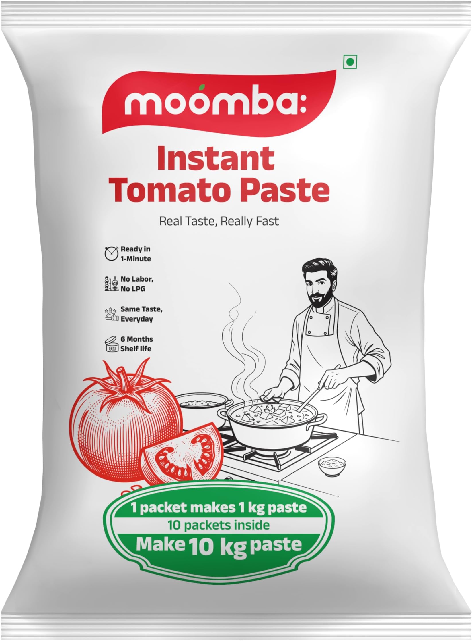 Moomba Instant Tomato Paste Mix | Organic, Ready To Use, No Preservatives, No Added Colors For Cooking | 80gm, Pack of 1