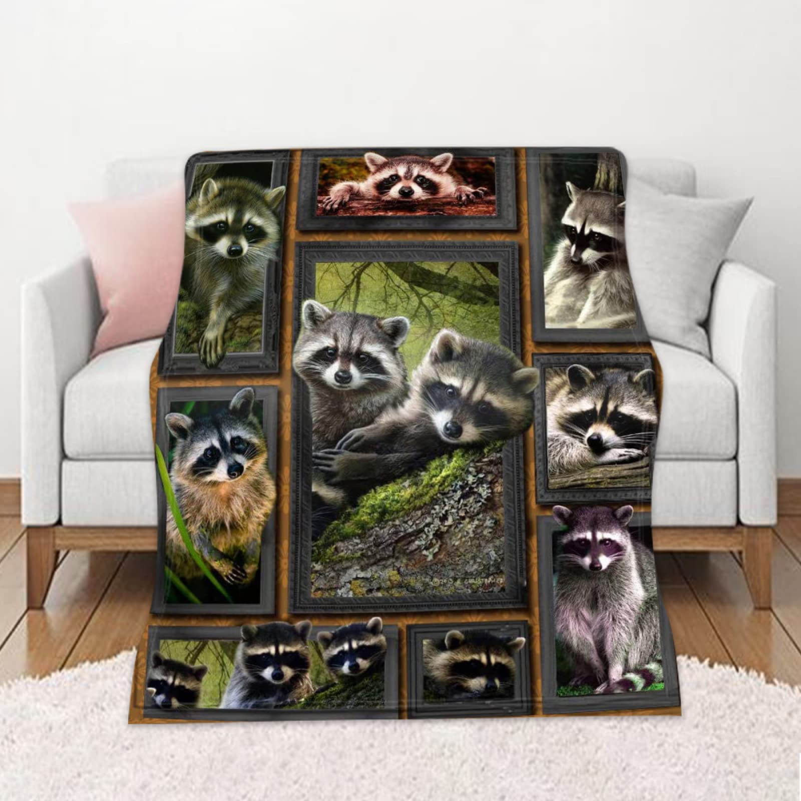 ALYOU 3D Print Throws Blanket King Size Green Raccoon, Comfort Soft Sofa Bed Throw Blanket 152x204cm, Modern Fashion Design Style Children Adults Bedroom Decor - Fluffy Blankets 60"x80"