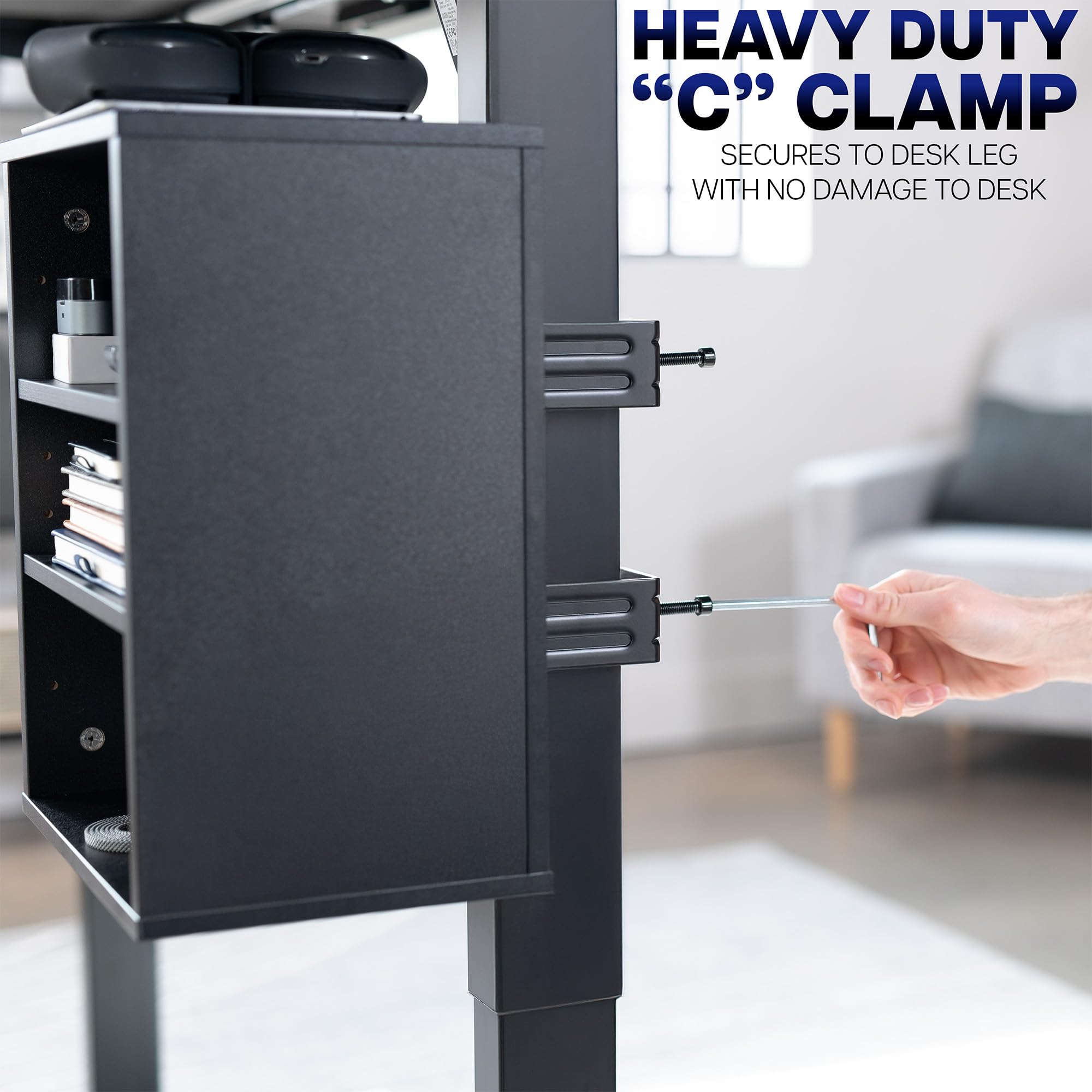 VIVO Clamp-on Under Desk Shelving Unit Office Accessory Holder for Supplies Gaming Devices and More Multi-Level Storage Shelves — view 4