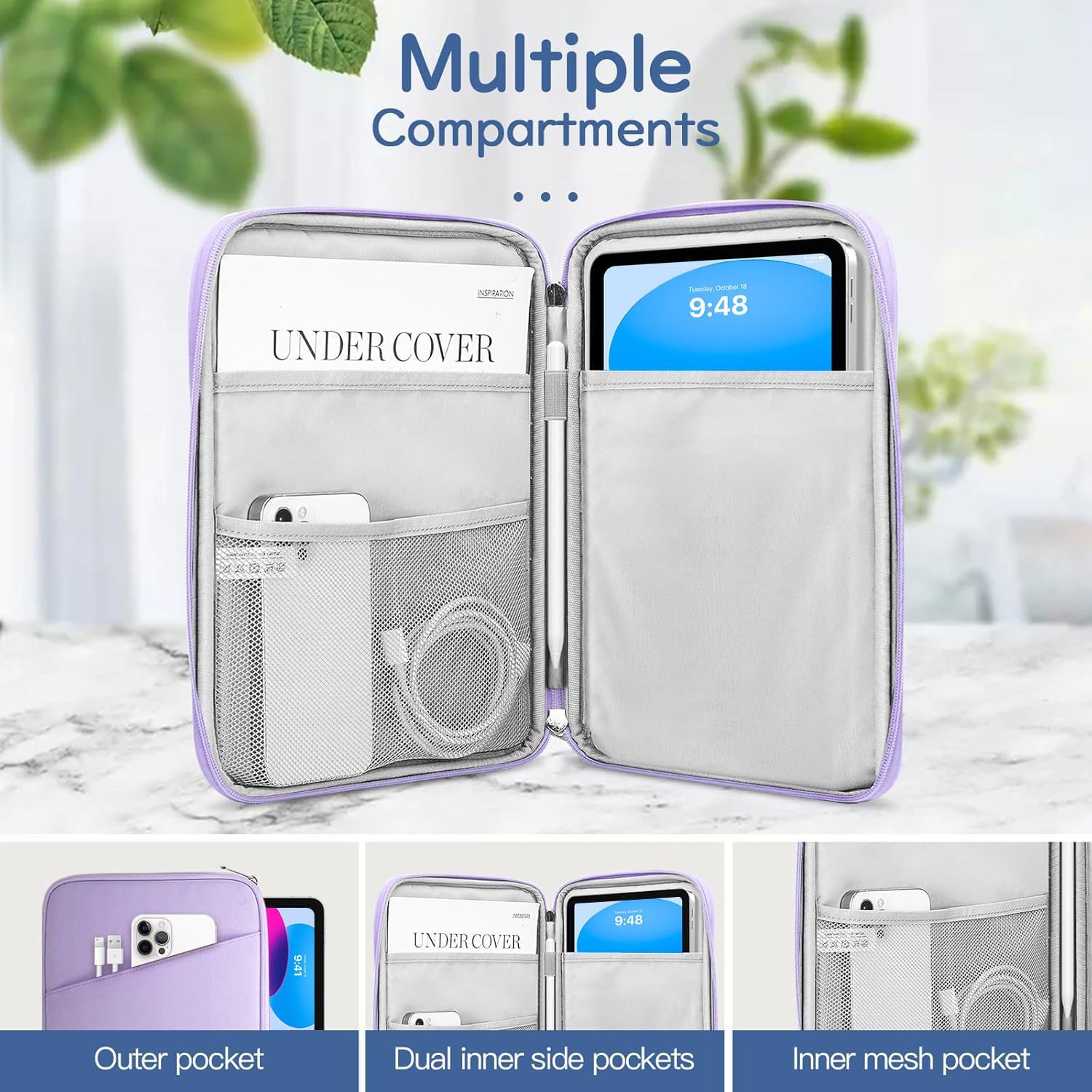 Dadanism 9-11 Inch Tablet Sleeve Bag Carrying Case for iPad (A16) 11th Gen 11", iPad 10th Gen 10.9" Air 5/4, i-Pad Air/Pro 11", i-Pad 9/8/7th, Galaxy Tab A9+ Plus 11", Remarkable 2 10.3", Grey Purple - Image 3