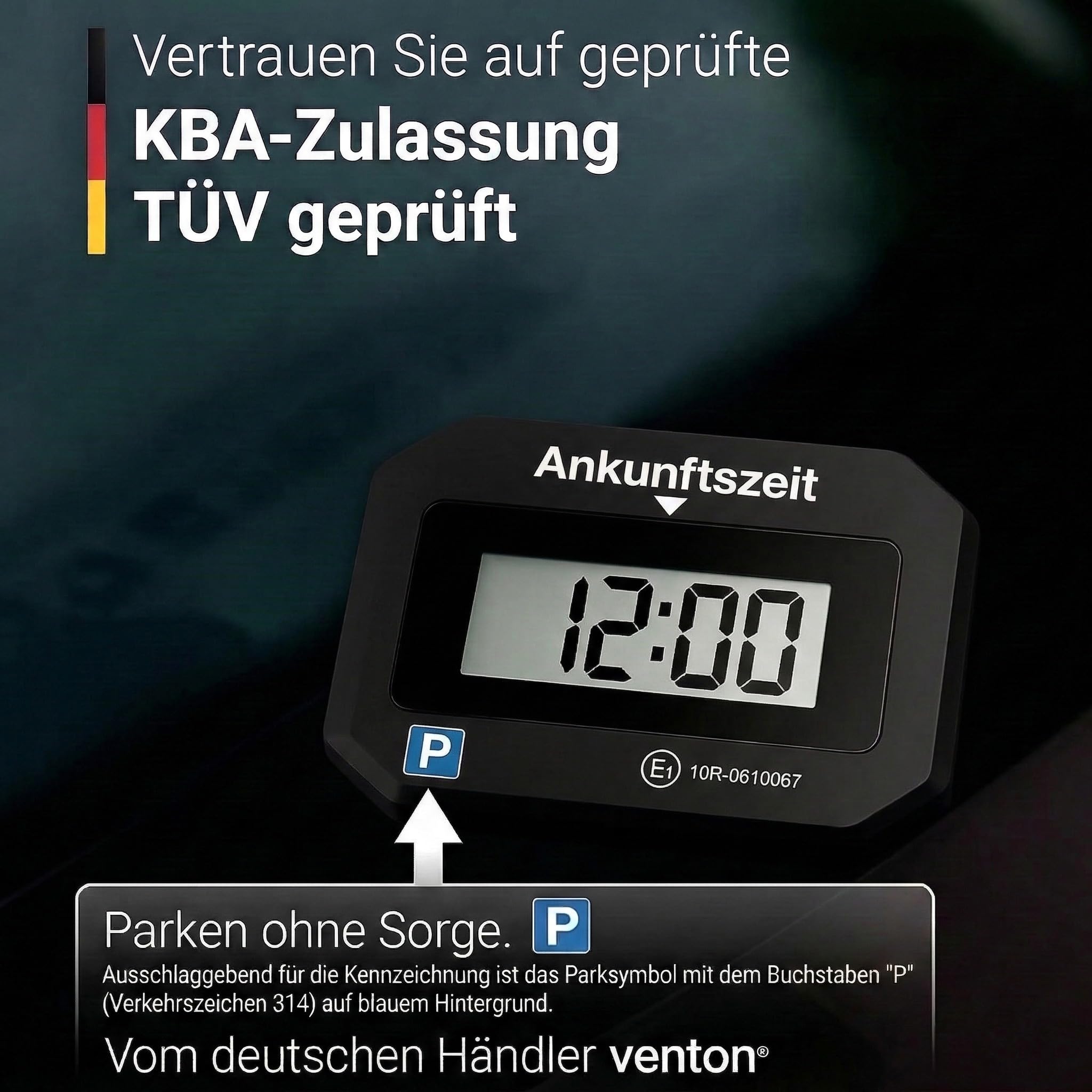 VENTON [Bardzo dobry test, Note 1.1, elektroniczna cyfrowa tarcza parkingowa, czarna, z dopuszczeniem do obrotu, automatyczny parking, akcesoria samochodowe, gadżety elektryczne (2 czarne tarcze