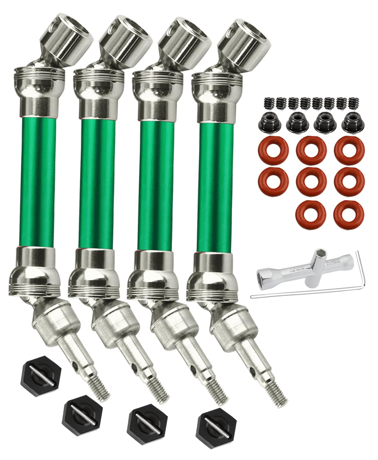 Rcarmumb CVD Drive Shaft Axles Upgrades for 1/10 Senton Granite 3s Blx&Mega550,Vortek 3s Blx,Big Rock v2,4Pcs Front Rear Harden Steel #45 Parts Hop Up, #ARAC4041, (More Powerful),Green