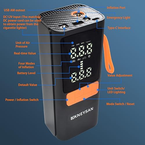 Miniatura 9 de MU-002 Compresor de aire portátil para neumáticos de automóvil - Inflador rápido de neumáticos de 150 PSI con batería de 15000 mAh y luz LED,