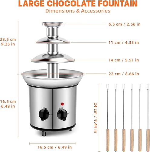 Miniatura 5 de BTToyy Fuente de chocolate eléctrica con 6 tenedores, olla de fondue de chocolate de 32 onzas, fuente de fondue para queso nacho, salsa de barbacoa,