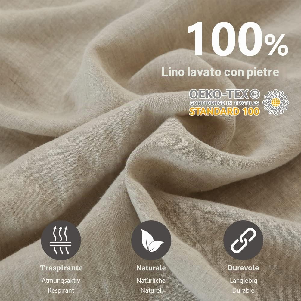Simple&Opulence 100% Pietra Lavata Federe Bianche in Lino, 2 Confezione da con Filo Ricamato, Dimensioni Standard 50X75 cm (50cm x 75cm, Biancheria)