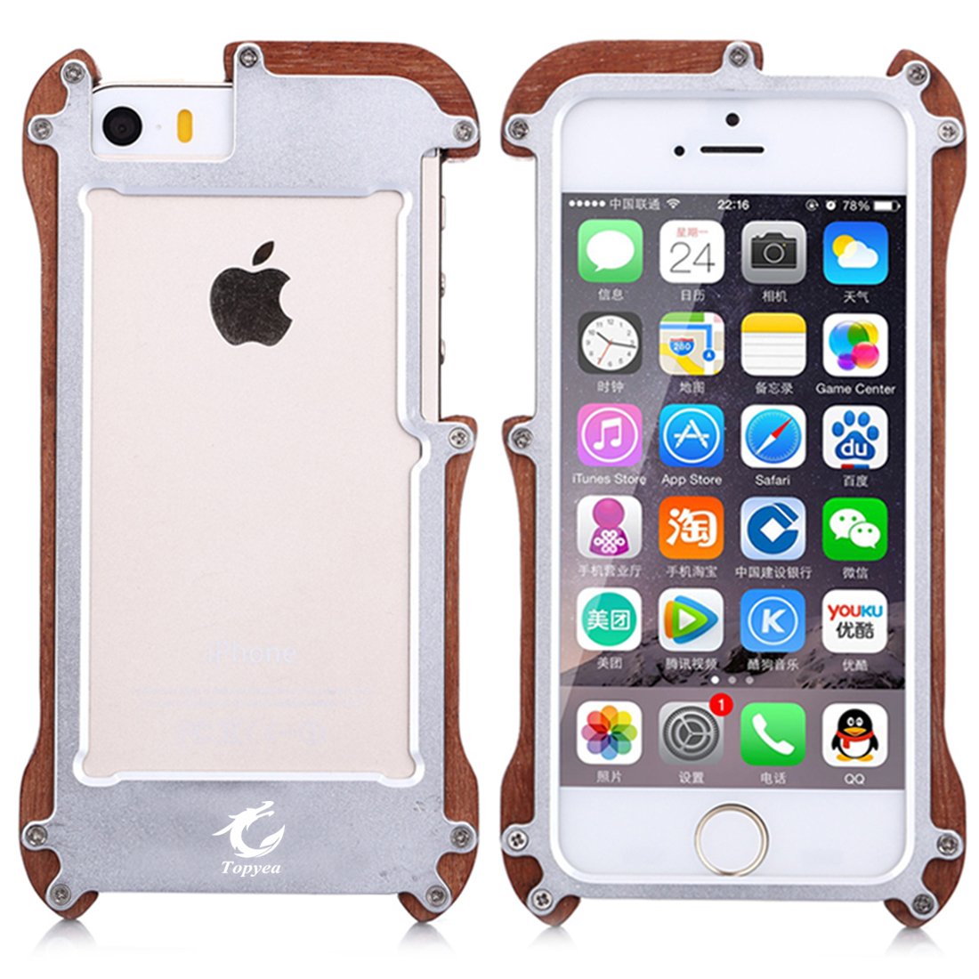iPhone 5s Wood Case iPhone SE Case iPhone 5 Wood Metal Case, Vintage Ultra Slim Light Timber Aluminum Shockproof Dropproof Case Cover Defender Silver
