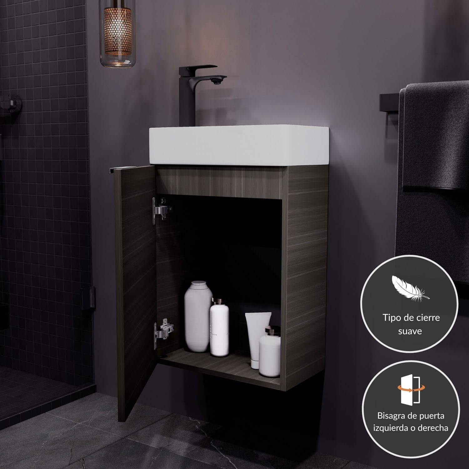 Planetmöbel Mueble baño con Lavabo 40 cm, Mueble bajo Lavabo para baños pequeños, Aseo de Invitados, Antracita