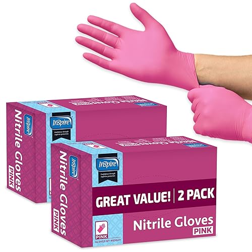 Inspire Pink Gloves Disposable Latex Free | Nitrile Pink Glove Hair and Nail Salon, Esthetician Nitrile Disposable Gloves - Large - 2 Boxes of 50
