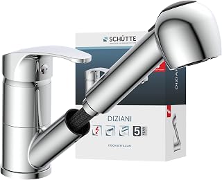 SCHÜTTE DIZIANI Spültischarmatur mit herausziehbarer Geschirrbrause, Niederdruck Armatur für Küche, Mischbatterie mit Einhebelmischer, Chrom