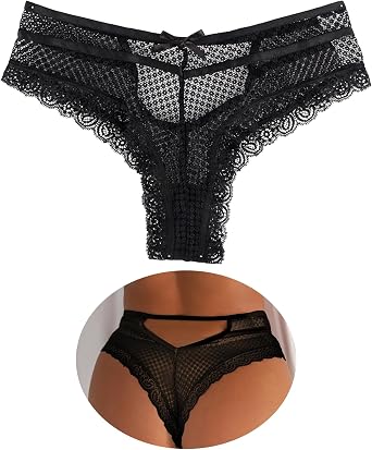 comeondear Women Sexy Lace Thong Plus Size Floral Briefs Panties Lace Cheeky Underwear Sheer Bikini Panties