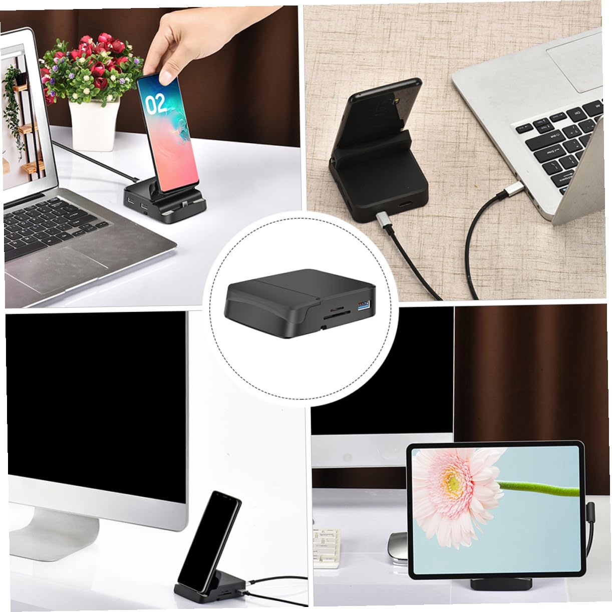 Homoyoyo Adaptador de Concentrador USB-c Soporte para Teléfono, Expansor de Puertos USB, Diseño Compacto para Viaje y Oficina