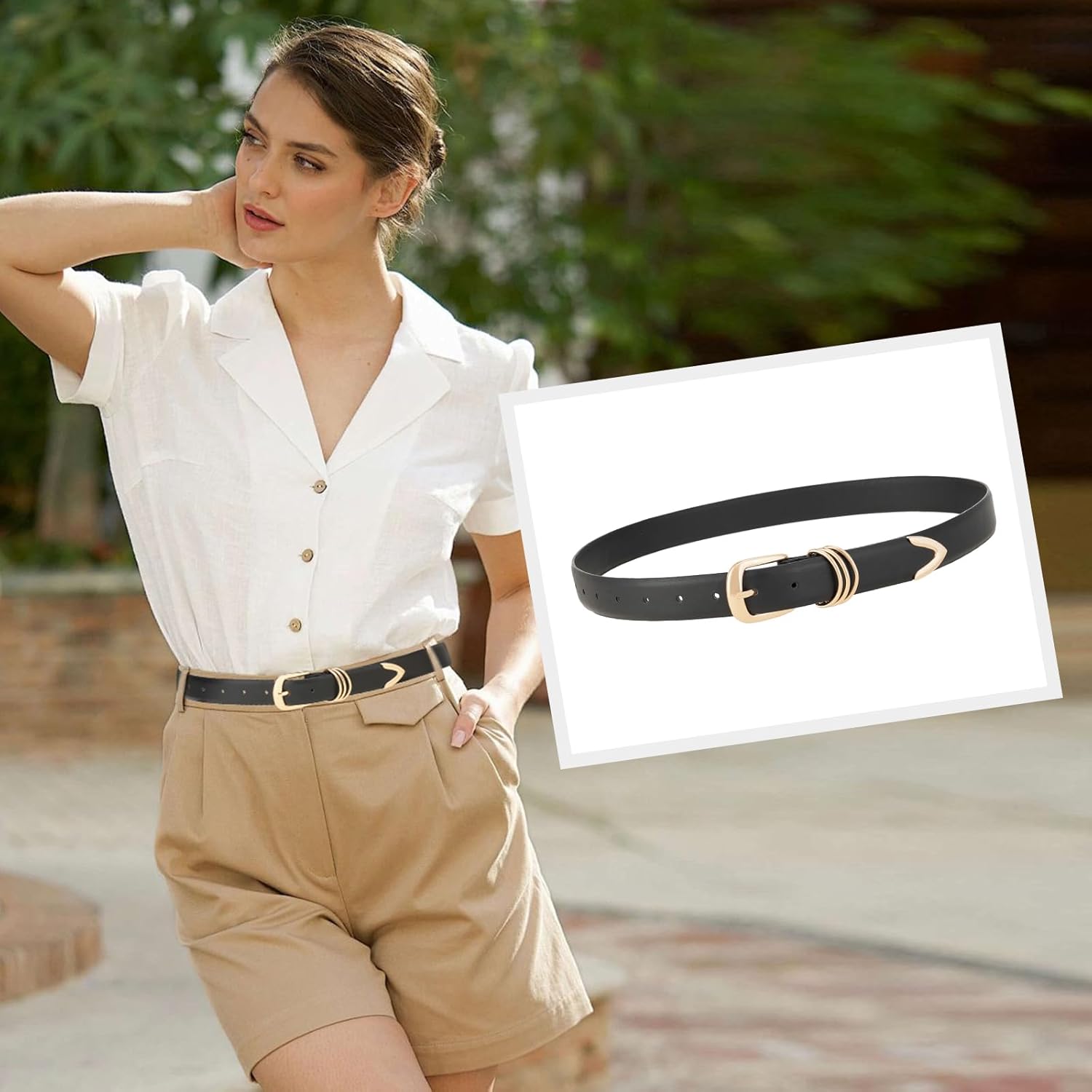 Women's Belts Leather with Gold Buckle Fashion Waist Belt for Ladies Casual Jeans Dresses - Image 2