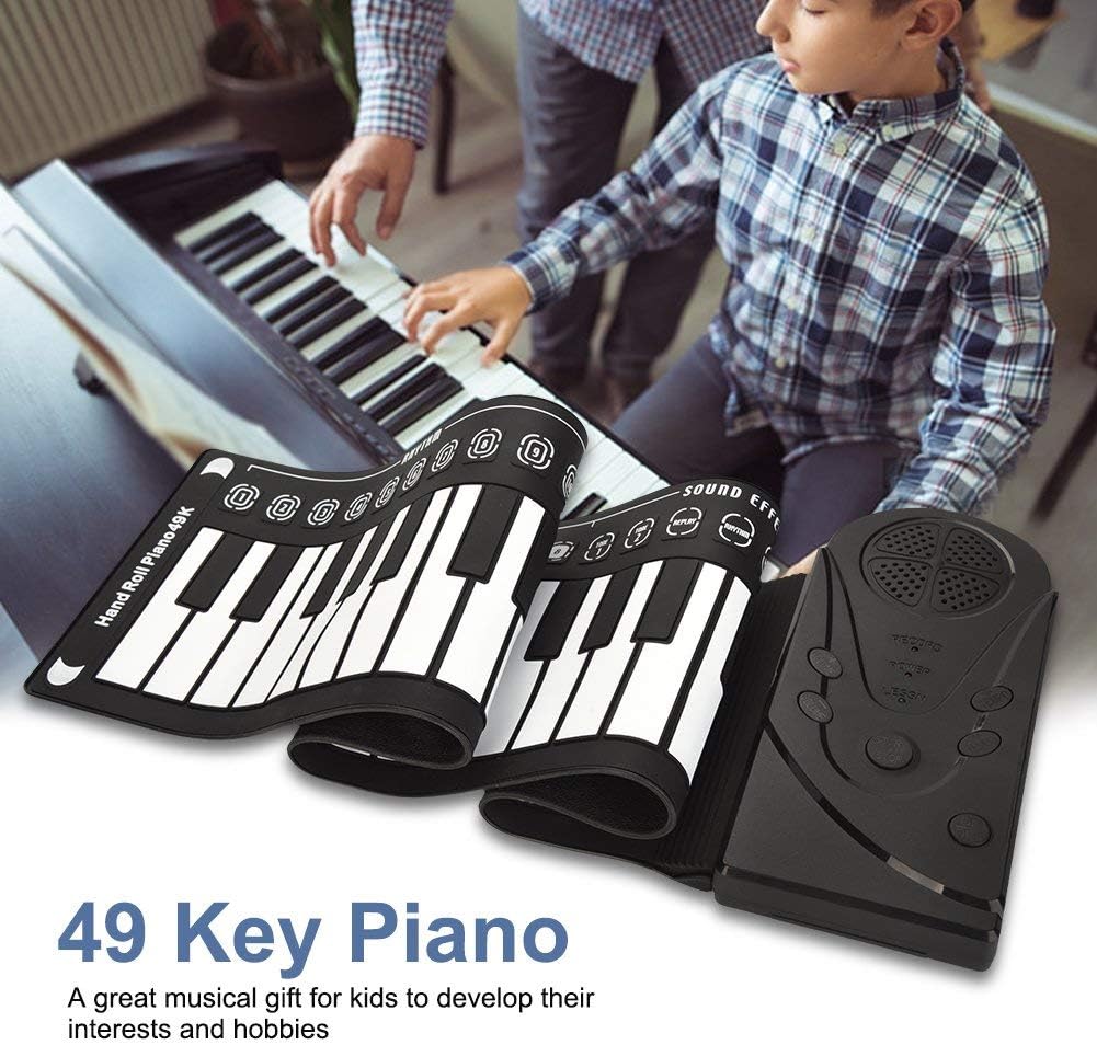 49 Keys Roll Up Piano Upgraded Portable Electronic Keyboard Hand Rolling Up Plastic and Silicone Piano for Adult Flexible and Foldable