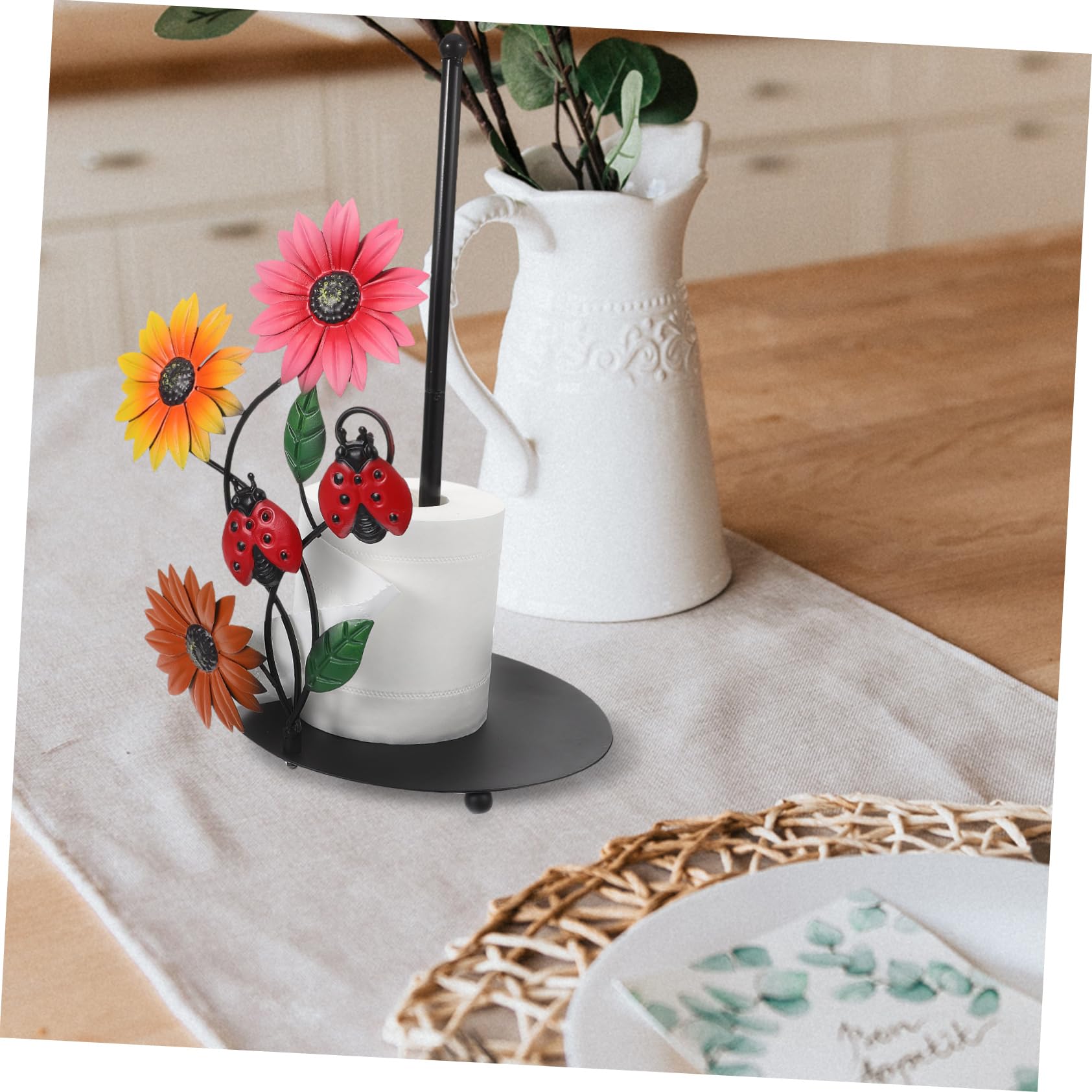 Homoyoyo Portarotolo da Cucina in Ferro, Design Girasole, Base Stabile, Decorativo, per Cucina e Soggiorno, Supporto Verticale per Pezzi di Carta