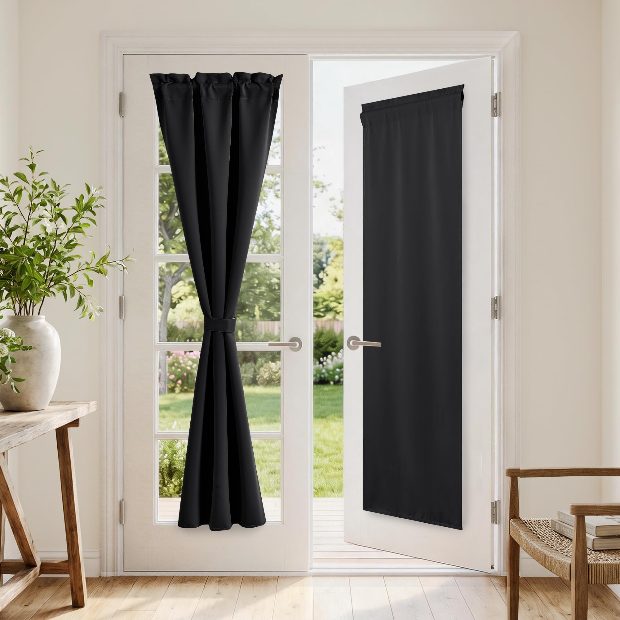 Cortinas opacas de 64x183cm negras para puertas de balcón y ventanas con aislamiento