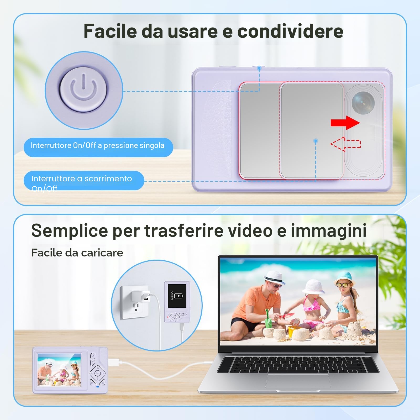 Fotocamera digitale 4K - 48MP UHD fotocamera digitale con 2,83” Schermo LCD e 18X Zoom Digitale Anti-Shake Fotocamera Fotografia Vlogging con 32gb SD Card per bambini Studenti Principianti (Viola)