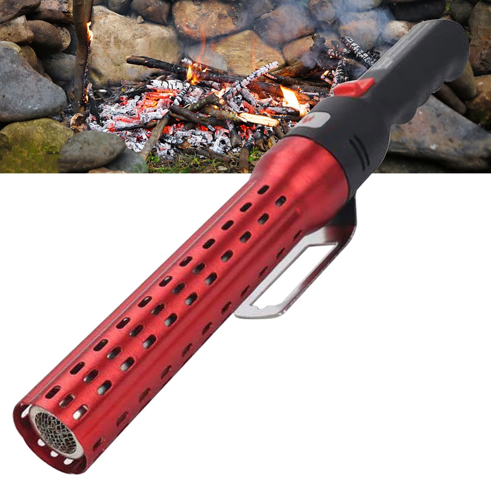 Encendedor Barbacoa, Encendedor Barbacoas de Carbon Electrico para Chimenea Cámping BBQ Horno para Pizzas, Enciende Rápidamente en 60s, 2000W, Máximo: 650 ℃ (Color:Red)