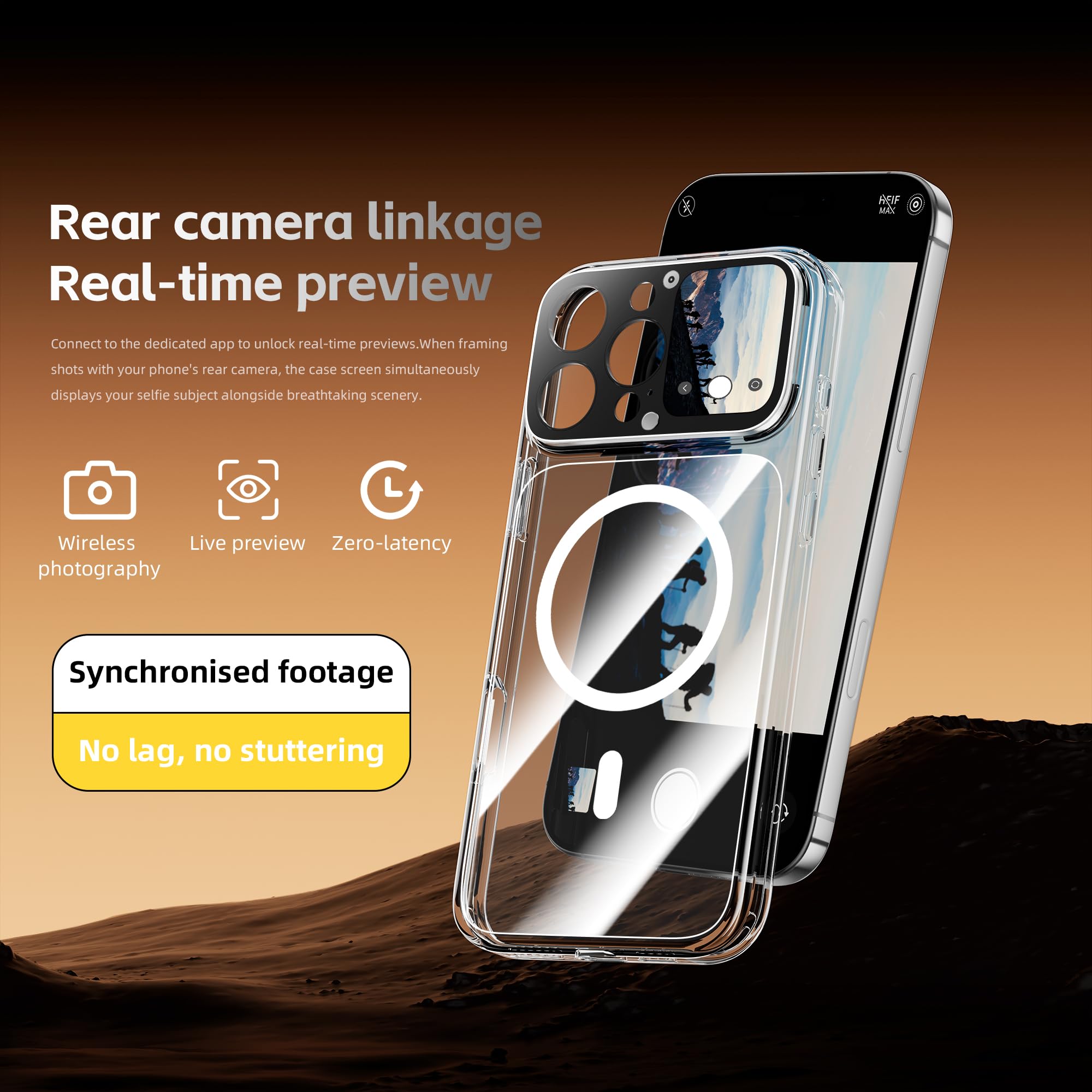 mart Screen Phone Case per iPhone 16 Pro Max, display HD da 1,85 pollici, anteprima dal vivo, ID chiamante, commenti proiettili, registrazione con un tocco, ricarica magnetica, custodia