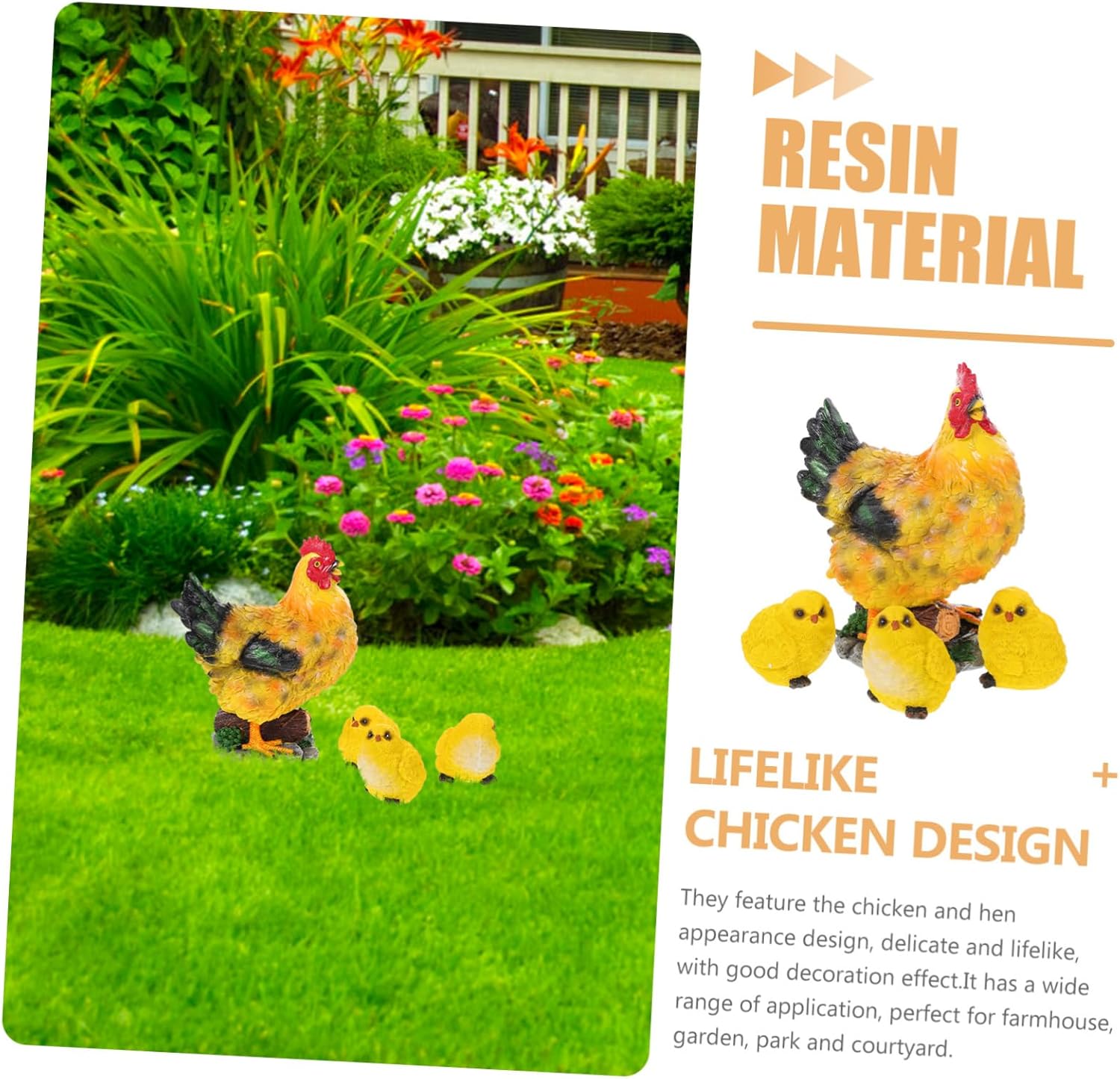 Resin Garden Hen Figurine Set Decorative Chicken Statues for Courtyards and Gardens Realistic Poultry Models 1 Set of Outdoor Chicken Decor