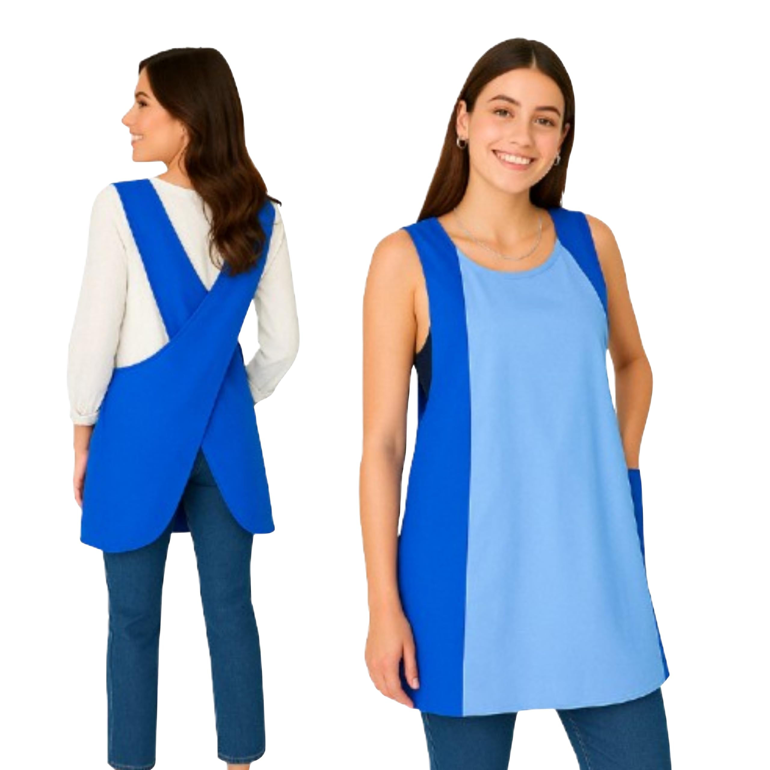 Delantal Cocina Mujer, Delantal Trabajo Mujer, Babi Escolar Infantil, Resistente al agua y manchas.Cruzado, Delantales Originales con 2 Bolsillos, Bata Maestra, Babis Maestra, Bicolor.
