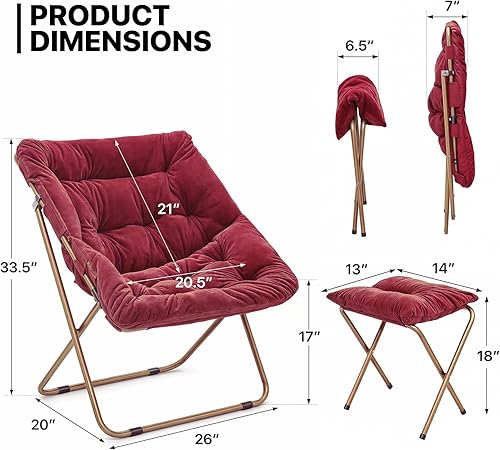 Miniatura 44 de MoNiBloom Silla cuadrada plegable de piel sintética para dormitorio, sala de estar, dormitorio, marco de metal plegable, de gran tamaño, cómoda,