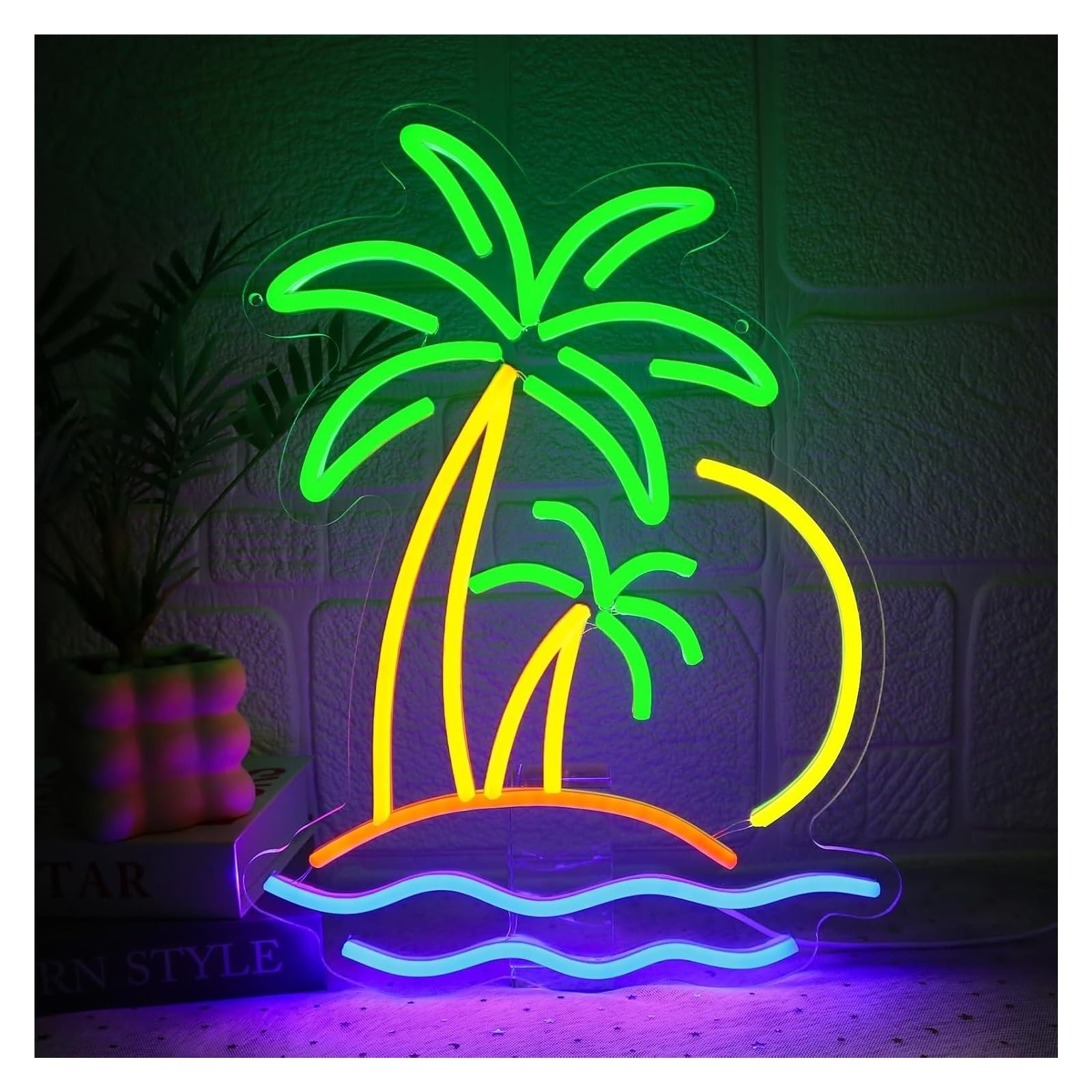 Zynther Neon lamp Coconut Tree Neon Sign for Decor dimmable neon Light for Balcony Plant Natural Vibrant Living Room(40x29.7cm)