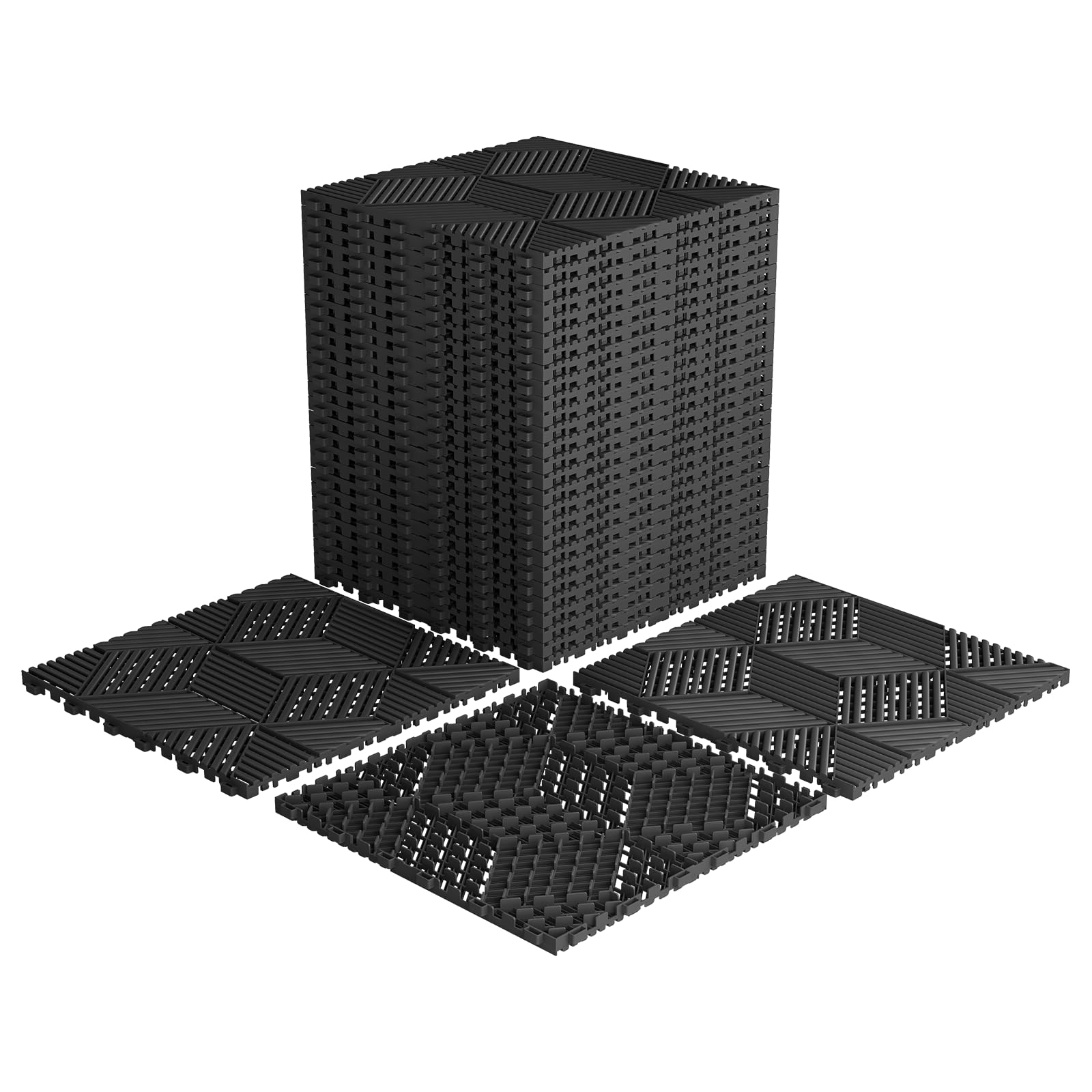 jxgzyy 30 Stück Garagenboden Fliesen, 40x40 cm Klicksystem Ineinandergreifende Garagenboden, 10,000 kg Belastbarkeit Garagen Drainagematte für Garagen, Keller, Schwimmbäder, Schwarz