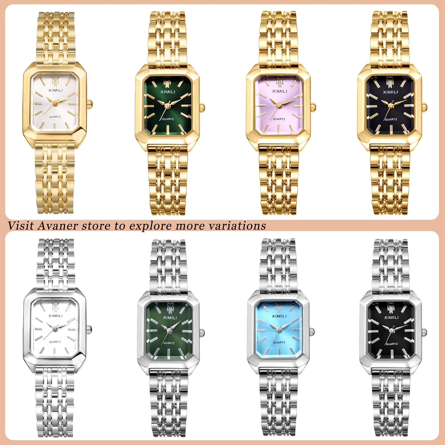 Avaner Women's Gold Square Watches: Stainless Steel Strap Analog Quartz Elegant Ladies Bracelet Wrist Watch - Image 7