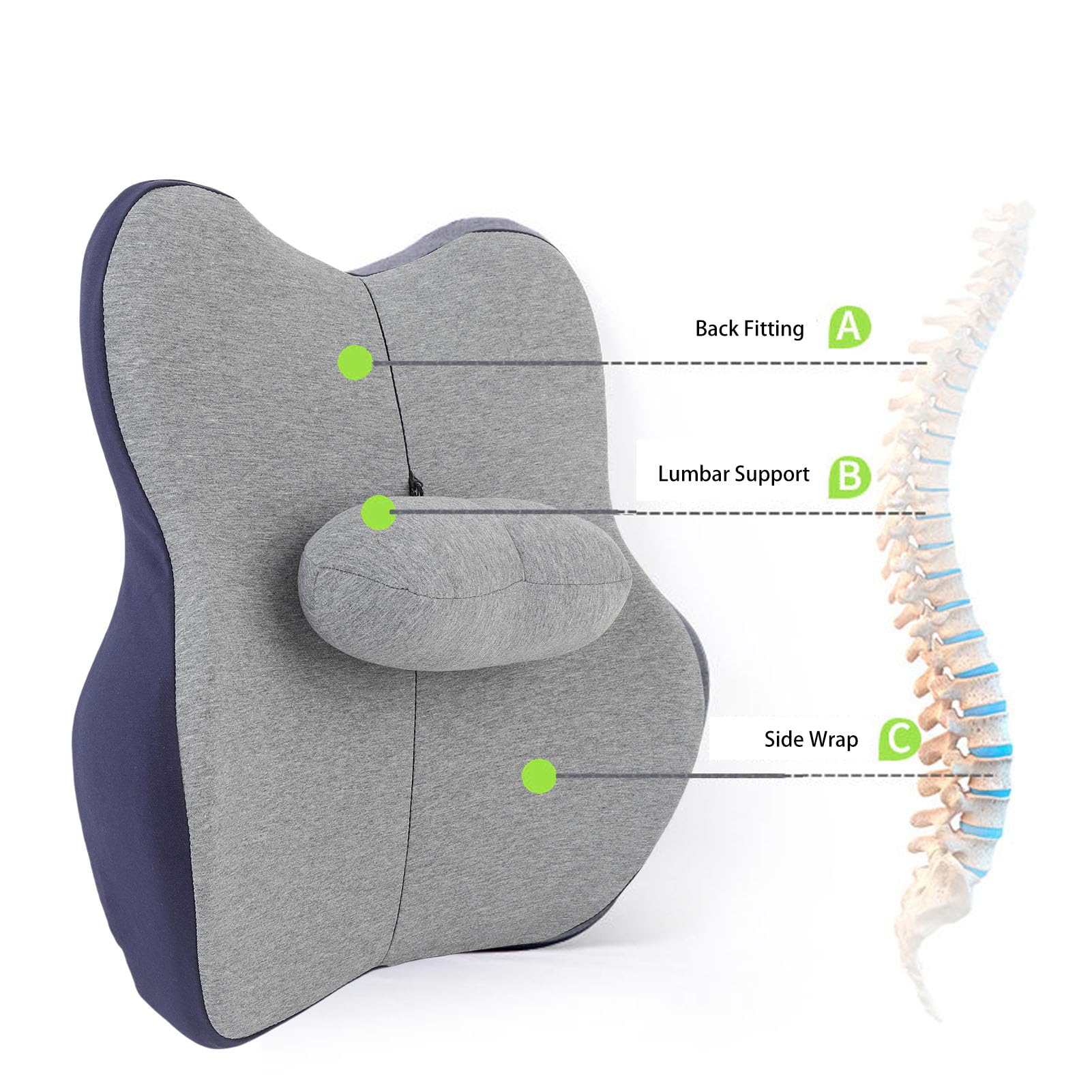 Yinhing Cuscino di Supporto Lombare per Ufficio, Cuscino di Supporto Lombare, Supporto Posteriore della Sedia Cuscino Lombare, Migliora la Postura Seduta, Memory Foam, Cinghie Regolabili