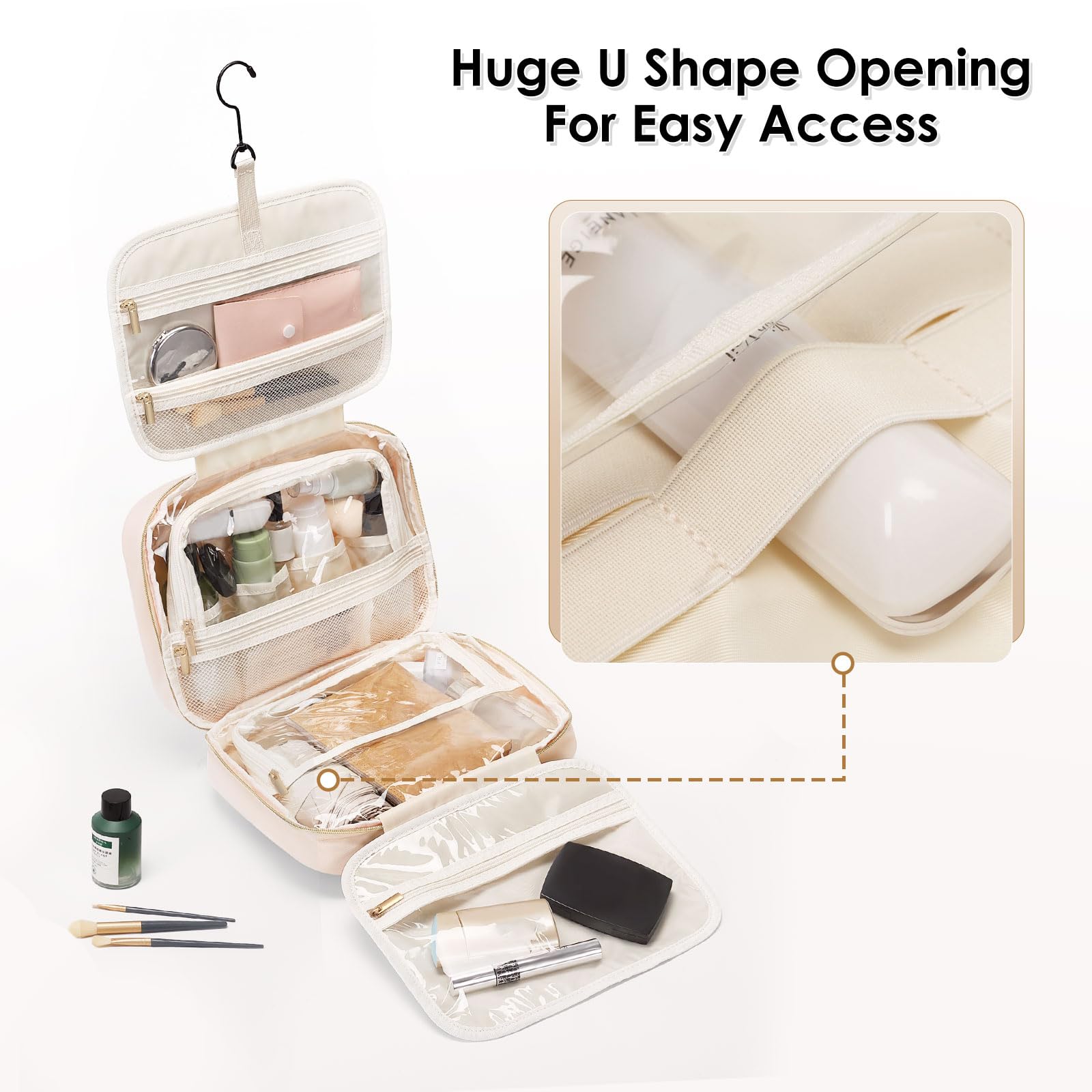 MDODO Neceser de Viaje para Maquillaje de Mujer, Organizador Colgante de Maquillaje Cosmético Bolsa de Maquillaje Negra, Beige, Estilo