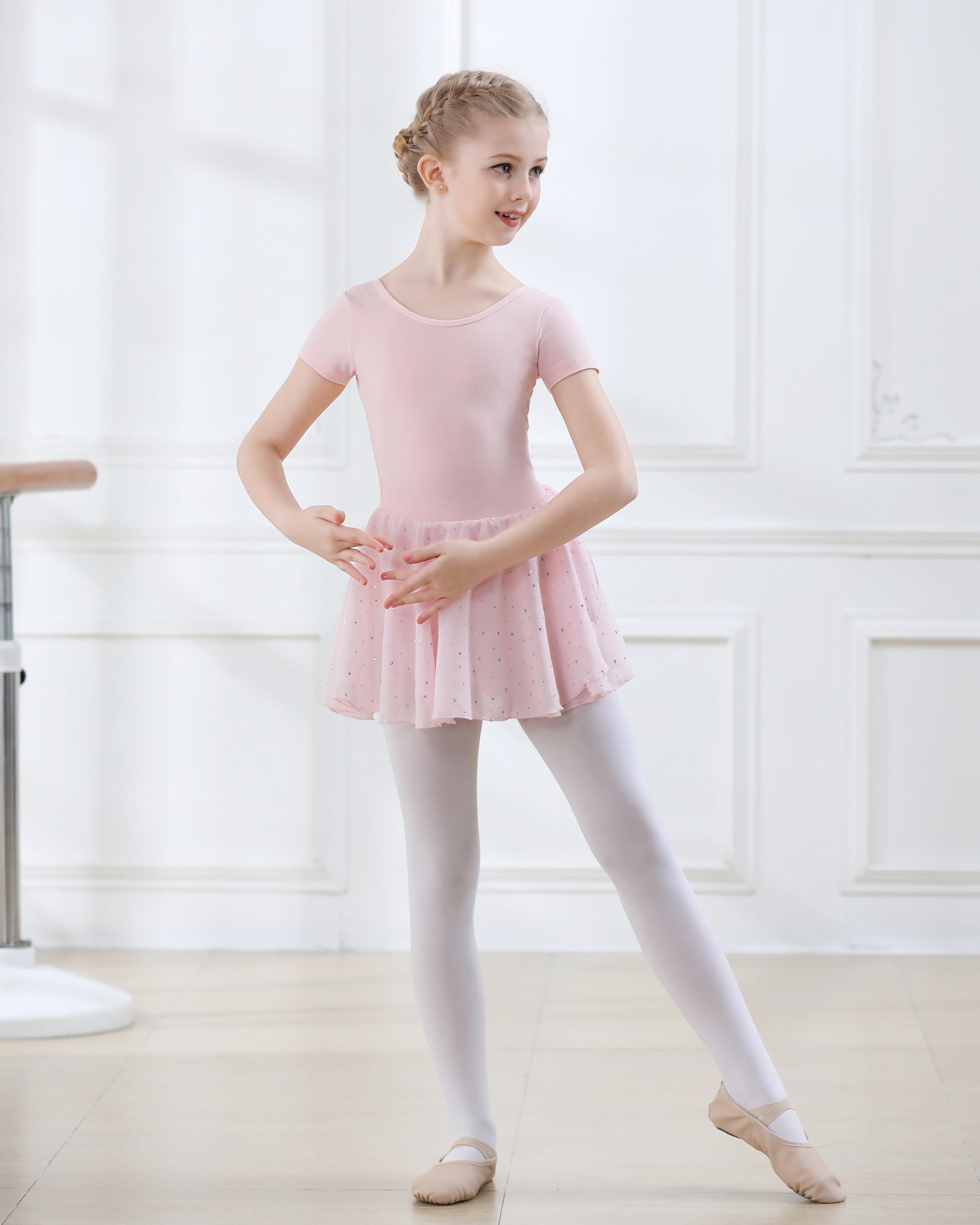 Vestido Maillot de Danza Ballet para Niña Manga Corta Leotardo Tutú