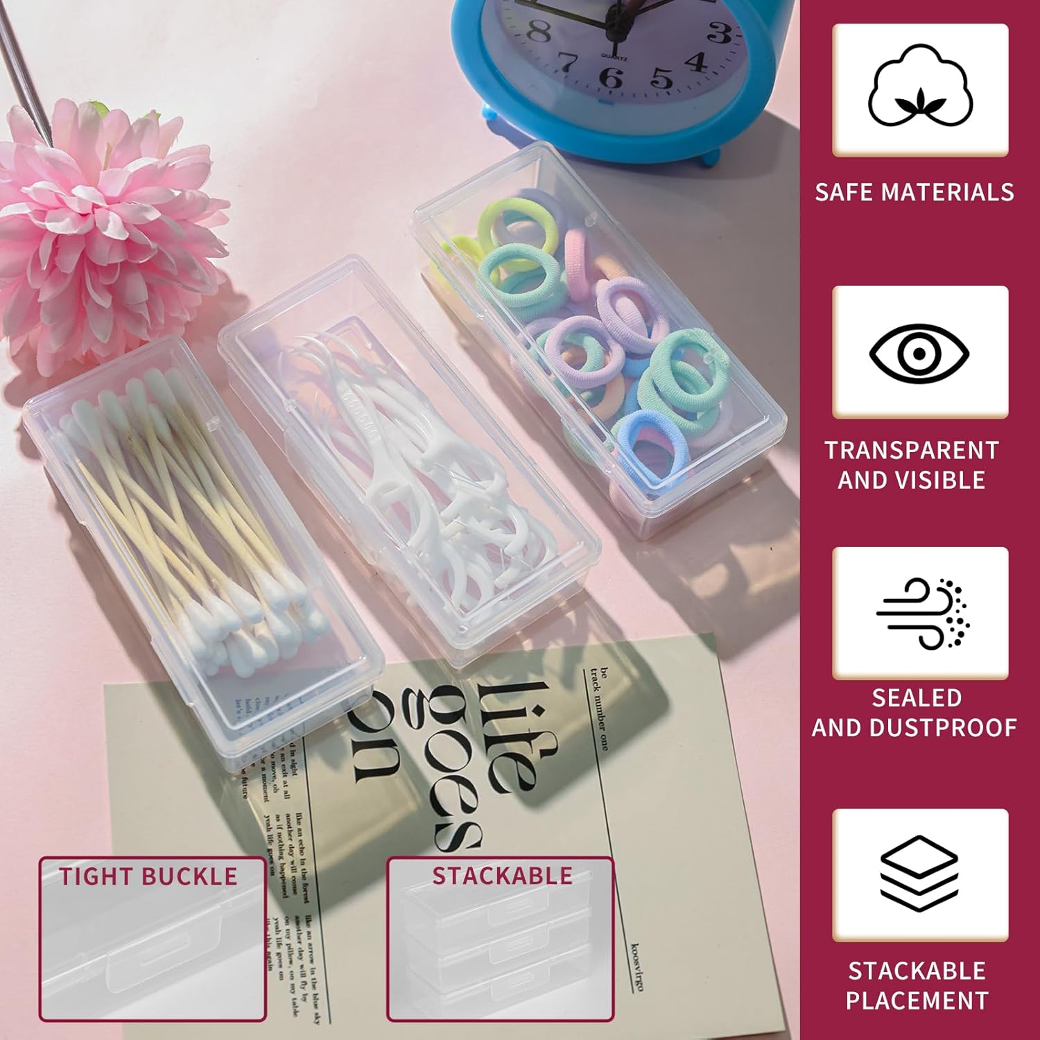 3Pcs Cotton Swab Holder for Travel,Portable Dental Floss Case Clear Plastic Cotton Pad Holder,Travel Floss Picks Case Storage Containers with Dustproof Lid - Image 5