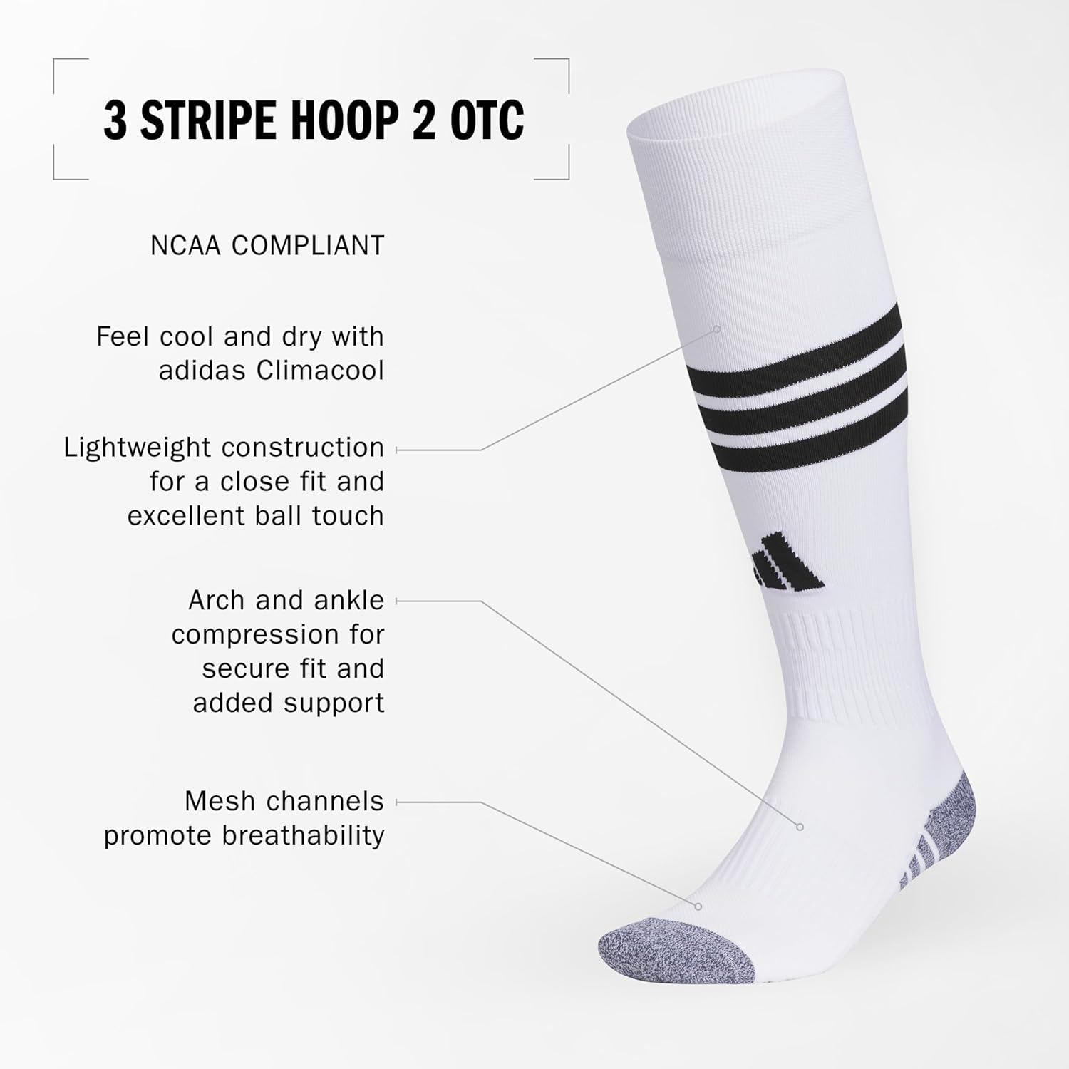 adidas unisex 3-stripe Hoop Soccer Socks (1-pair) With Arch Compression for a Secure Fit