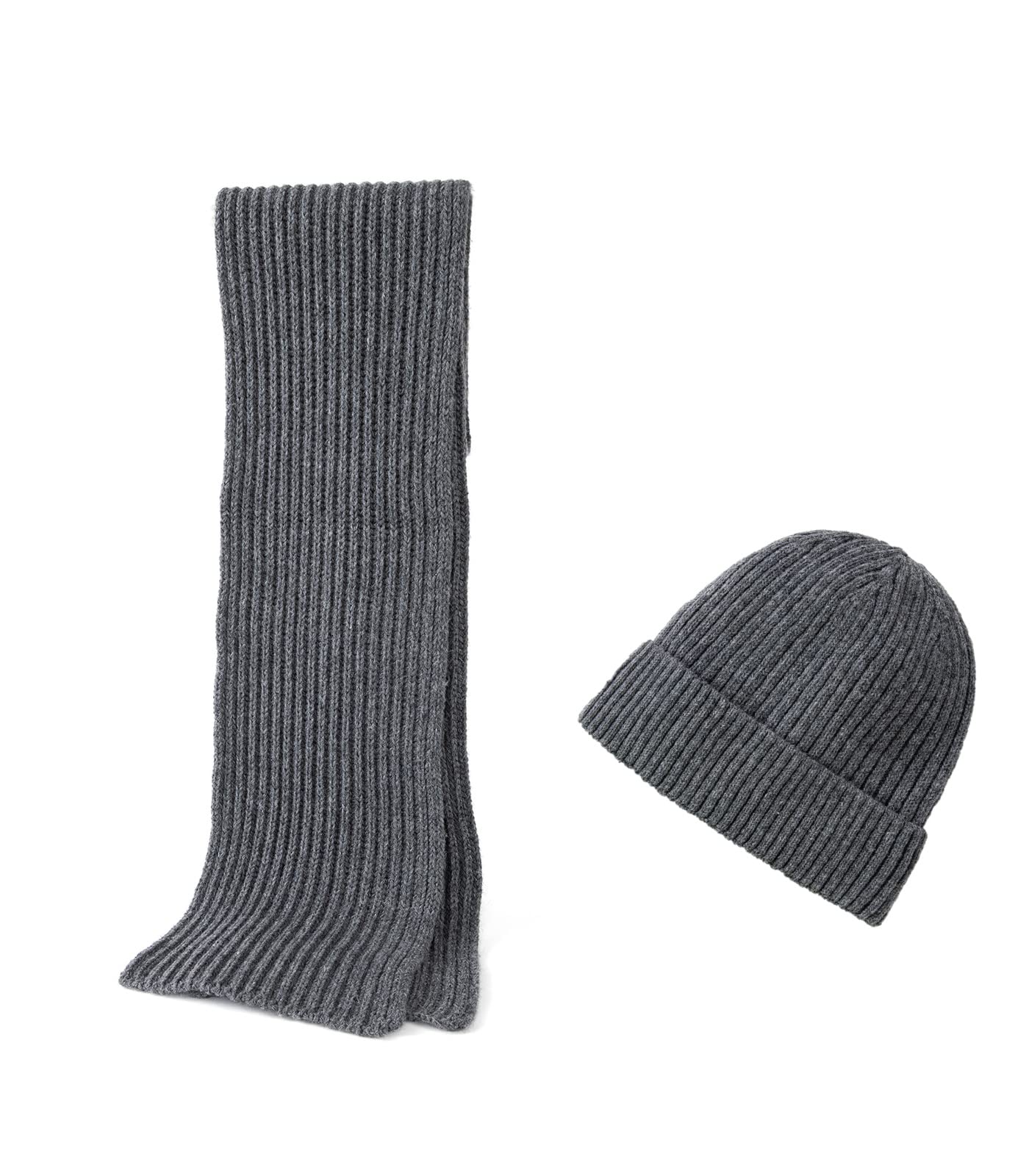 Embouro 2PCS Merino Wool Knit Beanie Scarf Set for Men & Women, Winter Soft Warm Long Scarves with Wool Beanie Hat (Charcoal)