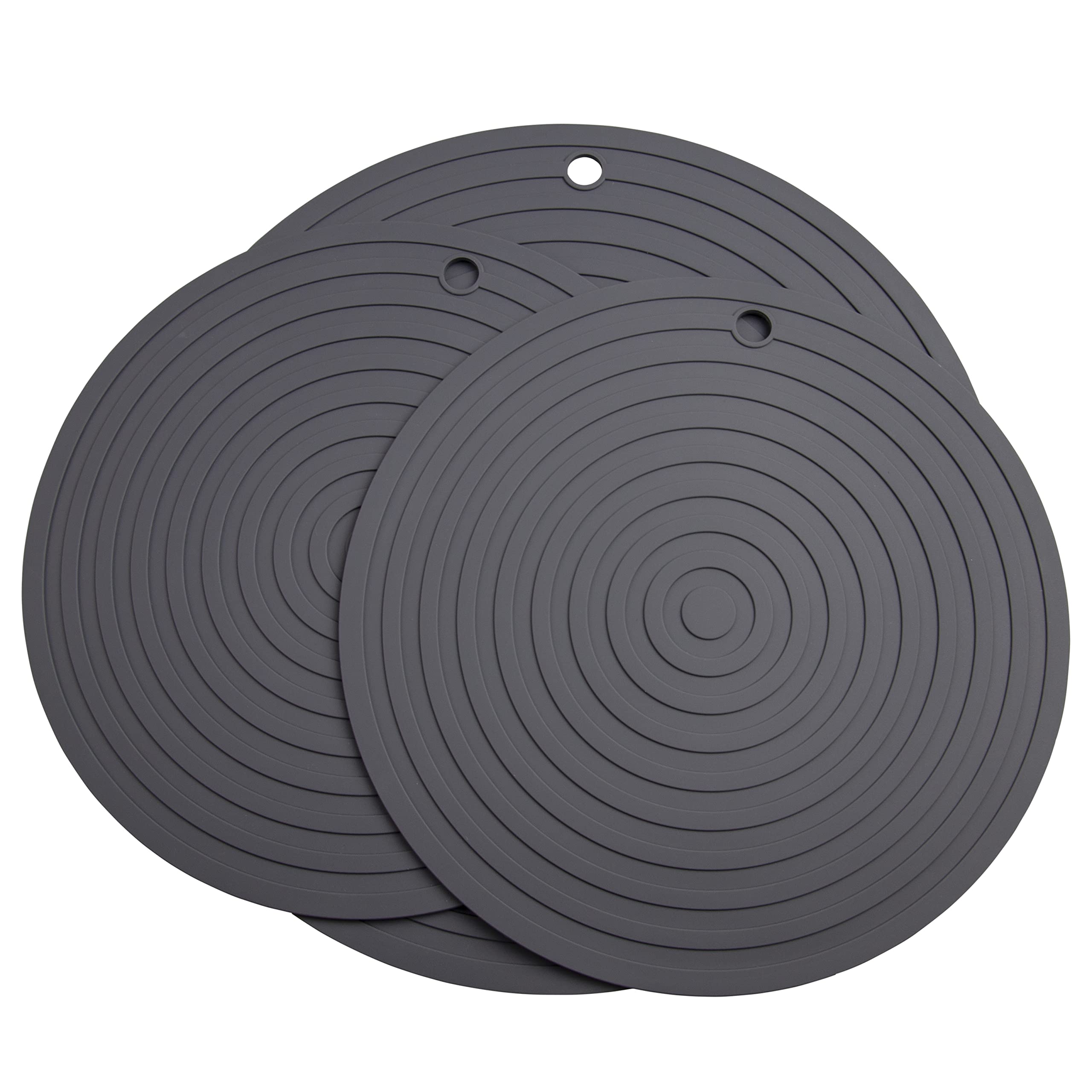 ViwehotsSilicone Trivets Mats for Pots and Pans, Heat Resistant Pot Holders, Flexible Hot Pads for Kitchen Table, Non Slip Mats, Dia11.81 and 9.45 Inches Big Round Microwave Mats Pack 3 Dark Gray