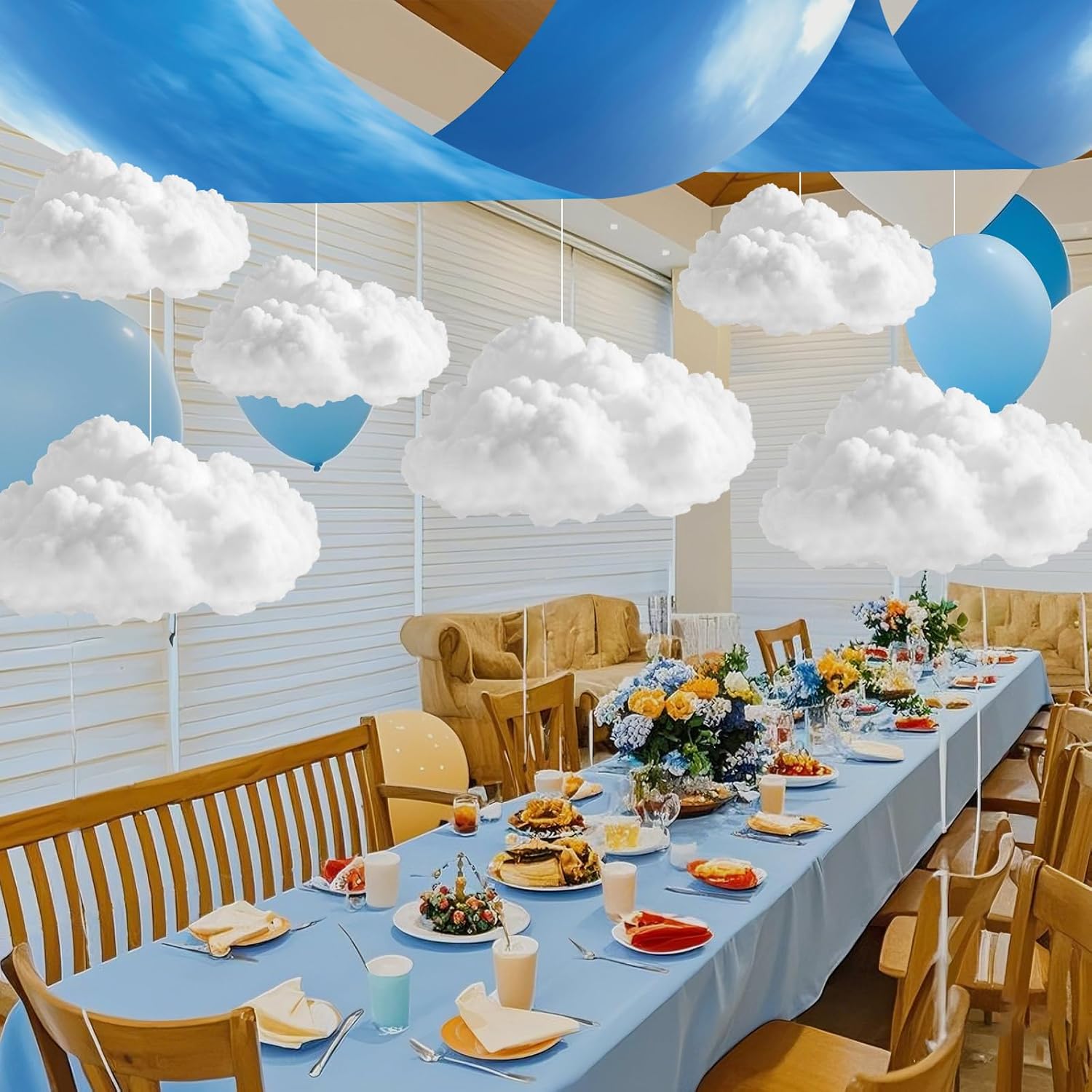 9 Pcs Blue Sky White Cloud Ceiling Decor Include 12 x 2 ft Fluorescent Light Covers 6 Packs Imitation Artificial 3D Cloud Props Classroom DIY Hanging Ornament Picnic Party Decorations