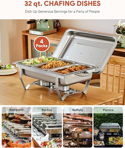 Miniatura 2 de Juego de bufé de platos para rozar, 4 unidades de 8 cuartos de galón para catering con doce bandejas de comida de tamaño 13, soportes de