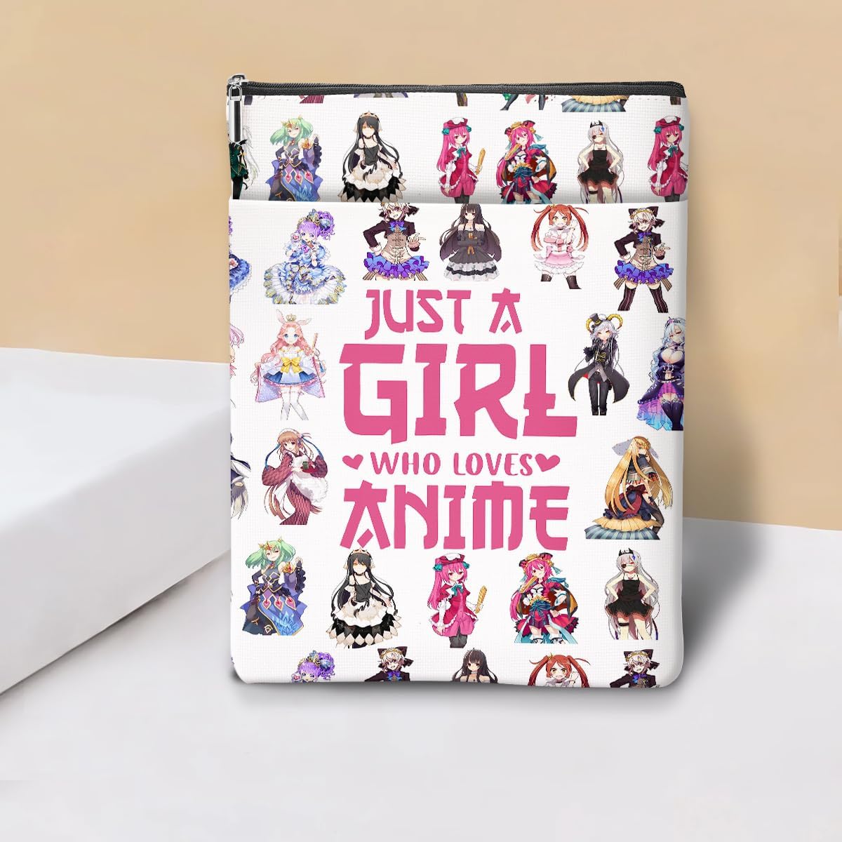 Cartoon Character Book Sleeve, Book Lovers Gifts Sleeve with Zipper & Front Pocket, 11.5x8.8 Inch Canvas Books Cover Protector Bookish Anime Gifts for Readers Women Friend Birthday Gift