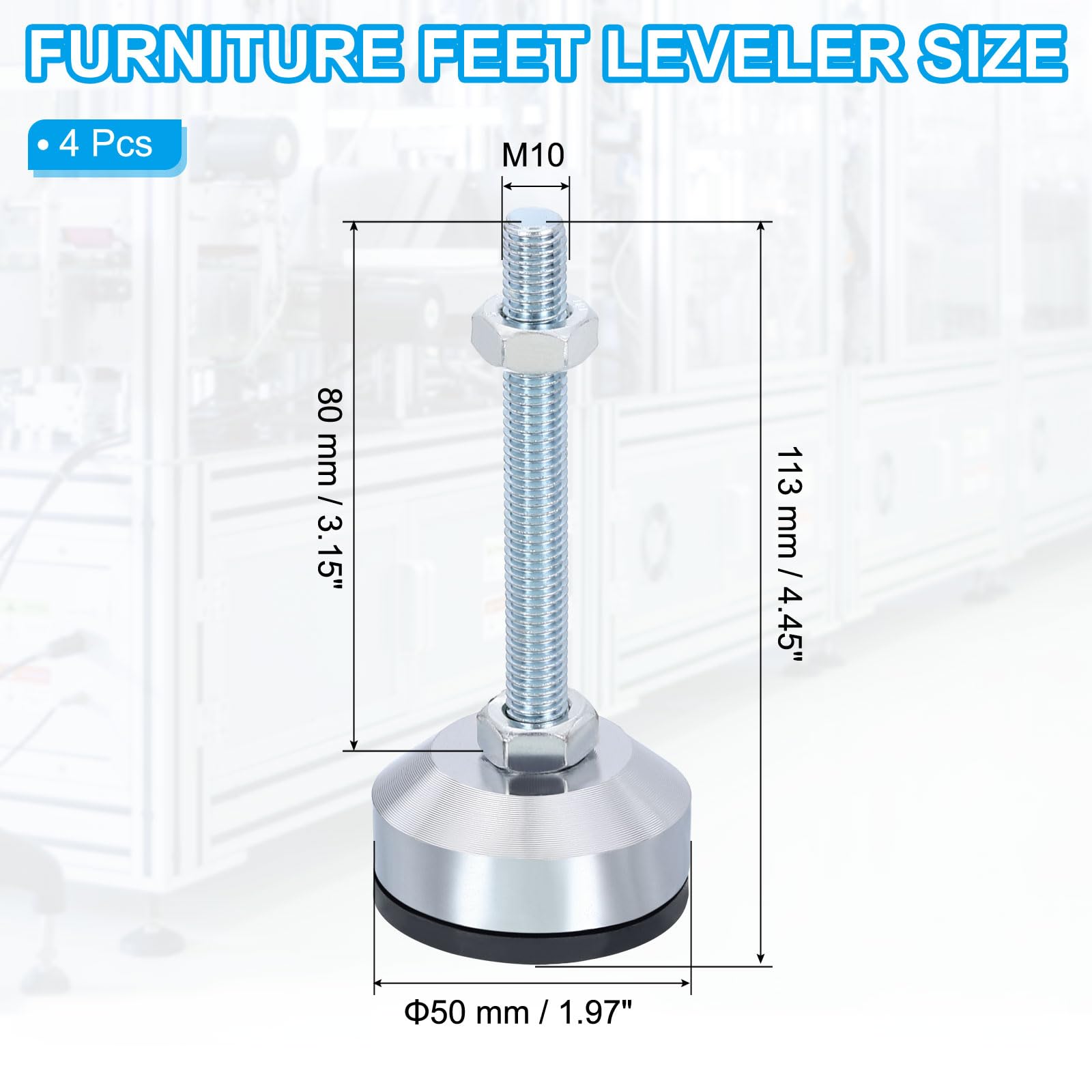 PATIKIL Furniture Leveling Feet 2" Dia Base M10 Thread - Image 2