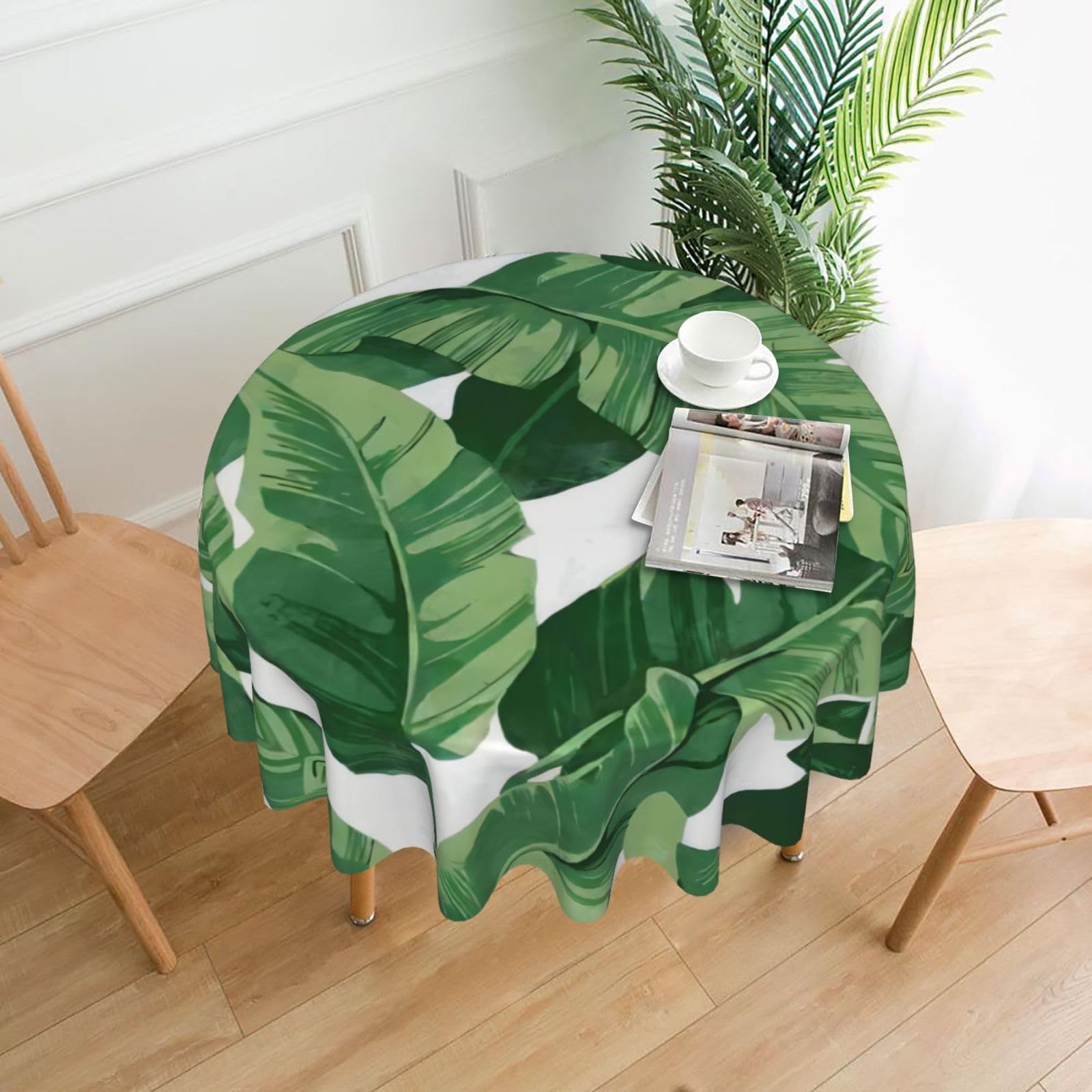 hhxvcv Cute Green Palm Leaves Round Tablecloth – Dining Table Cover