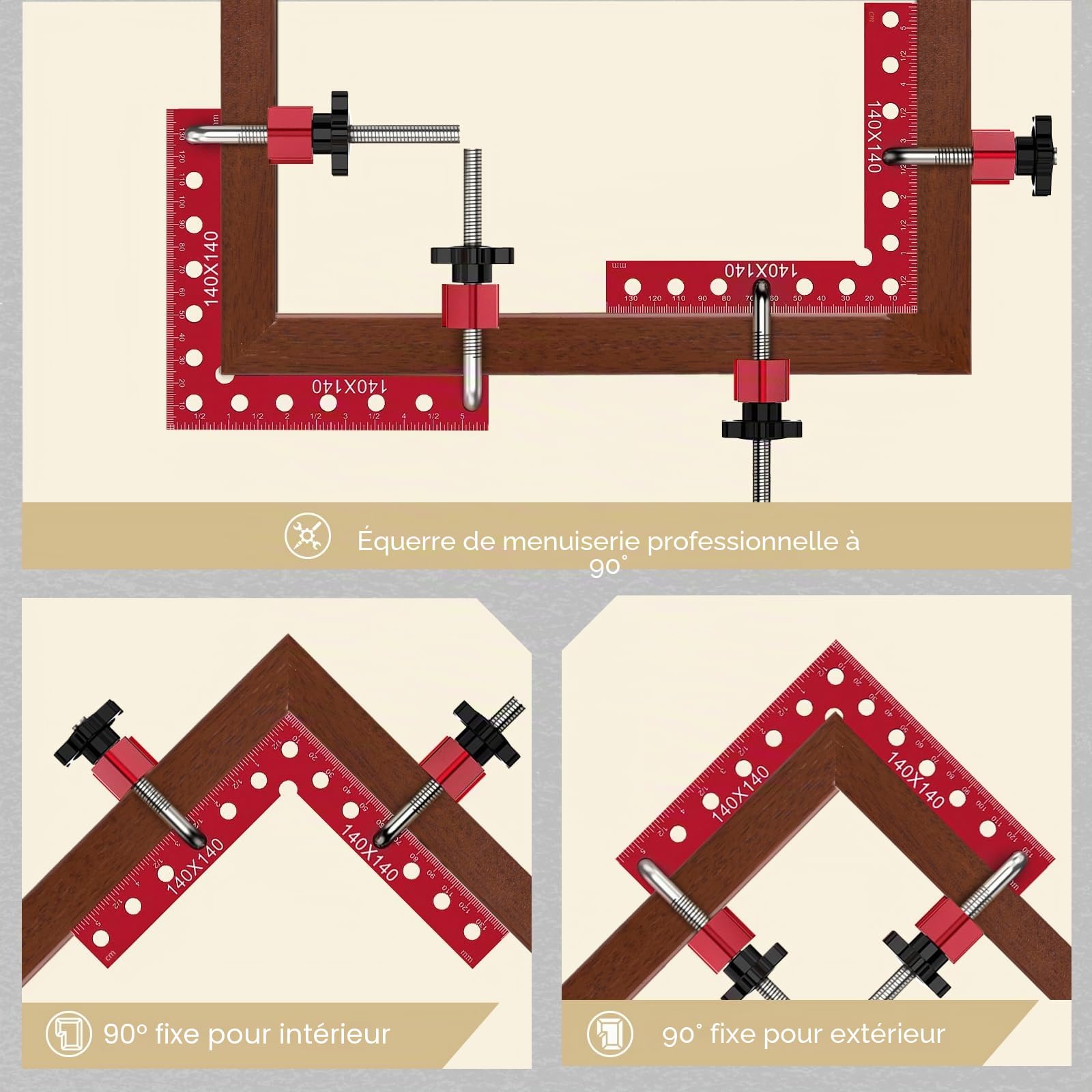 équerres De Positionnement à 90°, Lot De 4 équerre De Positionnement à 90° 140 Mm (5,5 Pouces) En Aluminium Outils De Menuiserie équerre Charpentier Pour Le Travail Du Bois Et Le Bricolage Rouge