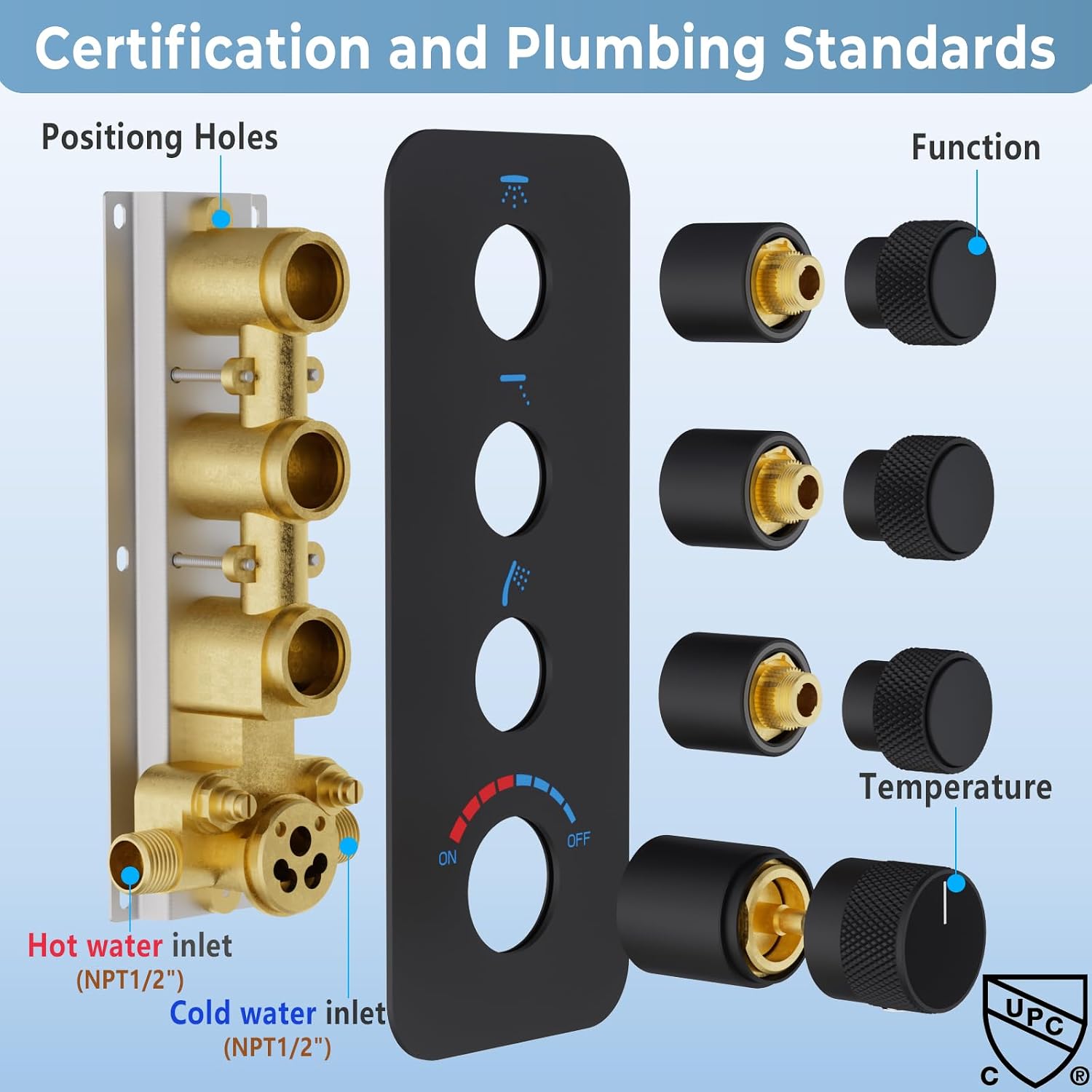 Push Button 3 Way Shower Diverter Mixing Smart Control Valve Multi-Function Diverter with Independent Controls,Matte Black