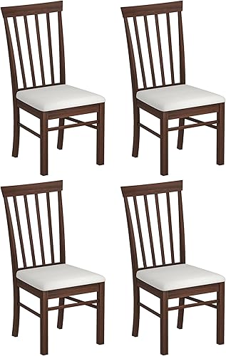 HOMCOM Juego de 4 sillas de comedor de madera, sillas de cocina tapizadas de granja con marco de madera de goma para sala de estar, comedor, marrón