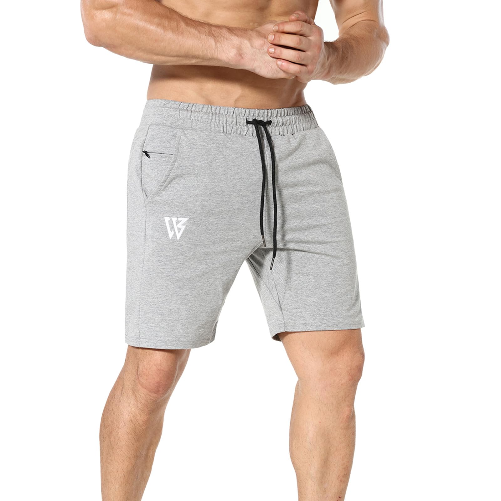 BROKIG Baumwolle Sporthose Herren Kurz Fitness Gym Shorts | Sport Shorts Herren Slim Fit, Training Shorts mit Reißverschlusstasche, Atmungsaktiv Trainingshose Herren Kurz