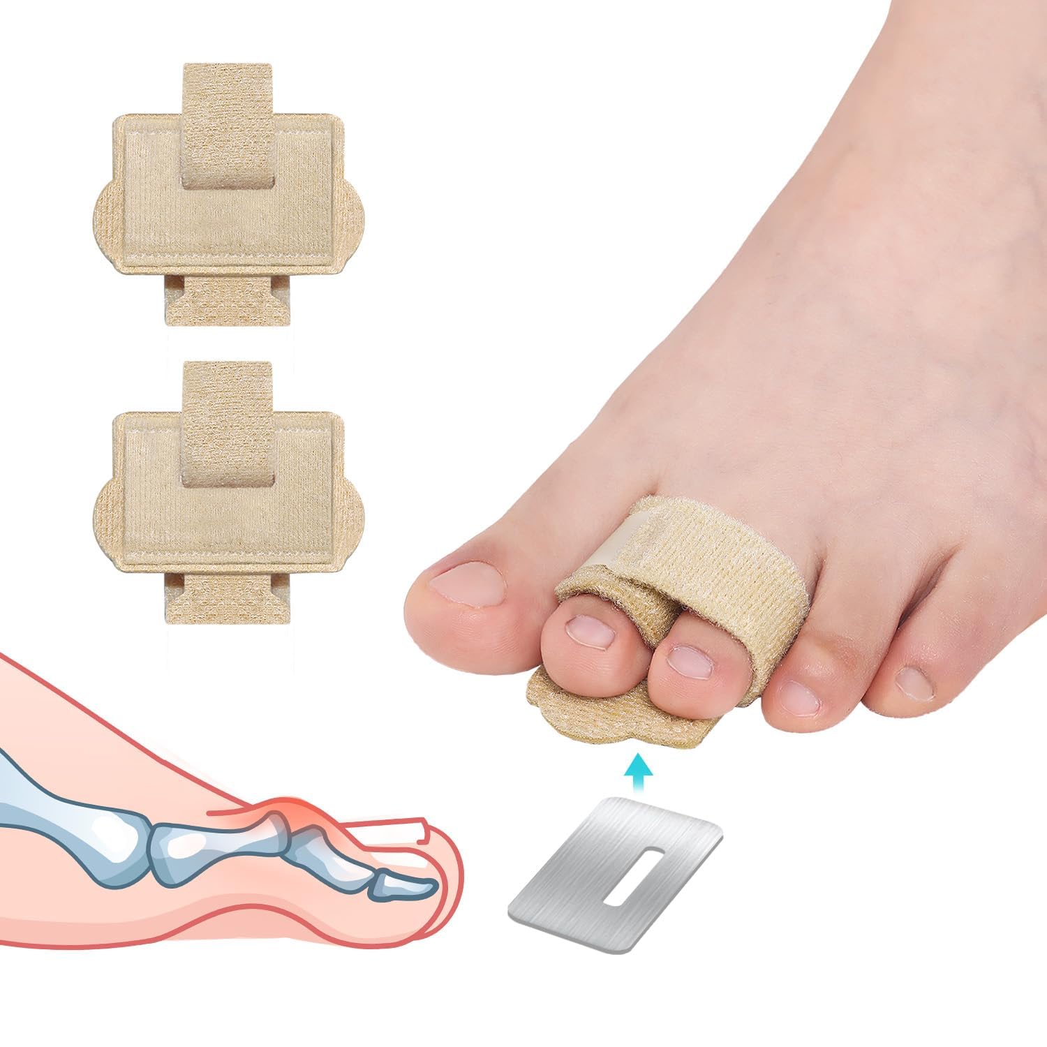 – NALACAL Fabric Hammer Toe Wraps, Hammer Toe Straightener Corrector Wrap for Women & Men, Toe Splints for Crooked Toes, Curled Toes, Bent Toes and Broken Toes, 2 Count (Small, Beige)