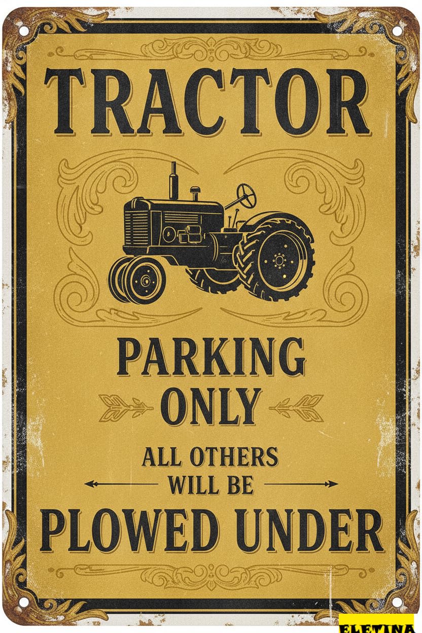 Tractor Parking Only Tin Sign, 8x12 Inch Business Decor
