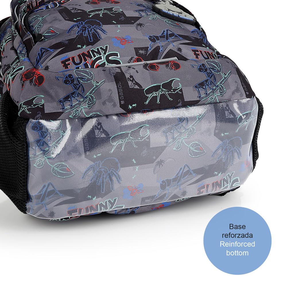 Gabol - Mochila Escolar de 3 Compartimentos 32x44x18 cm Bugs con Espalda Ergonómica de Rejilla, Funda para Portátil 15,6'' y Base Reforzada