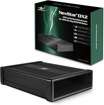 NexStar DX2 USB 3.0 External Enclosure, Design for 5.25" Blu-Ray/CD/DVD SATA Drive, 2nd Gen DX, Aluminum Alloy, fit Any Depth Optical Drive, TAA Compliant, USB Hot swappable NST-540S3-BK